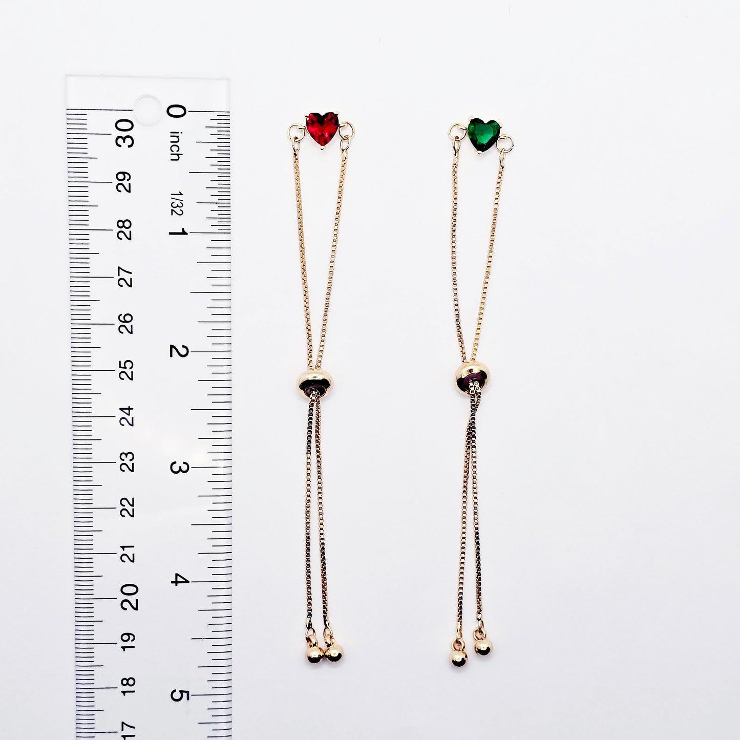 18K Gold Penis Nooses Bracelet with Red or Green Gemstone Heart