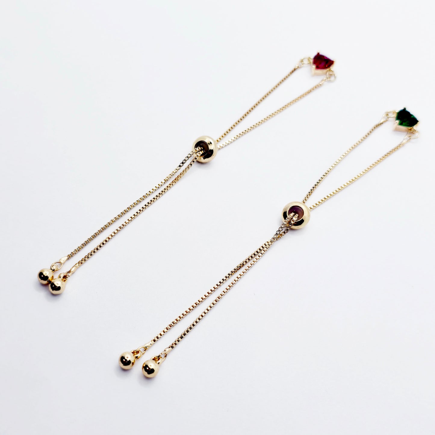 18K Gold Penis Nooses Bracelet with Red or Green Gemstone Heart