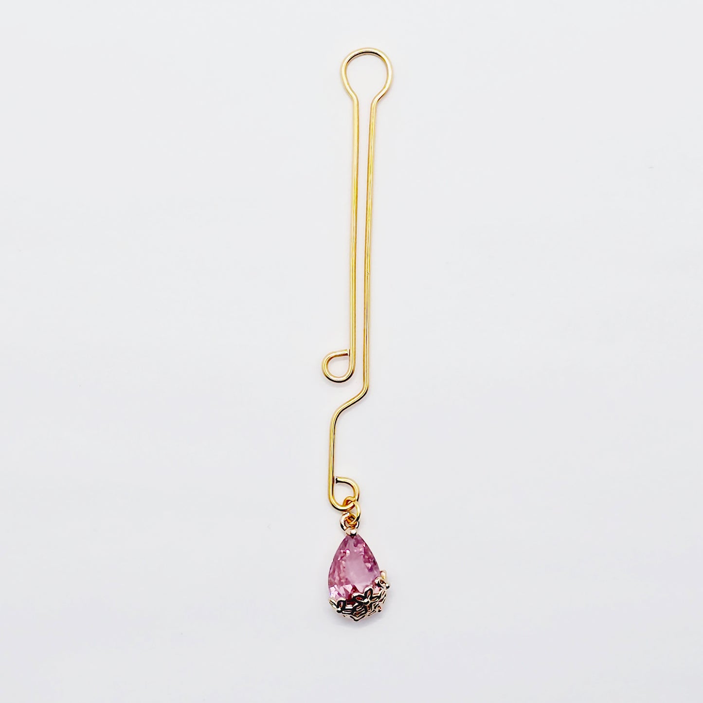 Gold Labia Clip with Pink Cubic Zirconia Gem Flower Pendant. Non-Piercing Genital Jewelry for Women