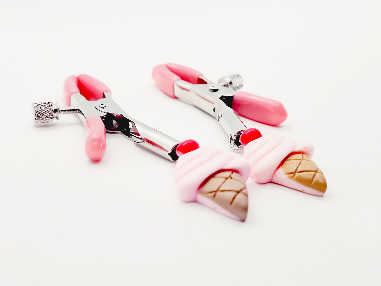 DDLG Nipple Clamps. Pink Ice Cream Cone Adjustable Clamps