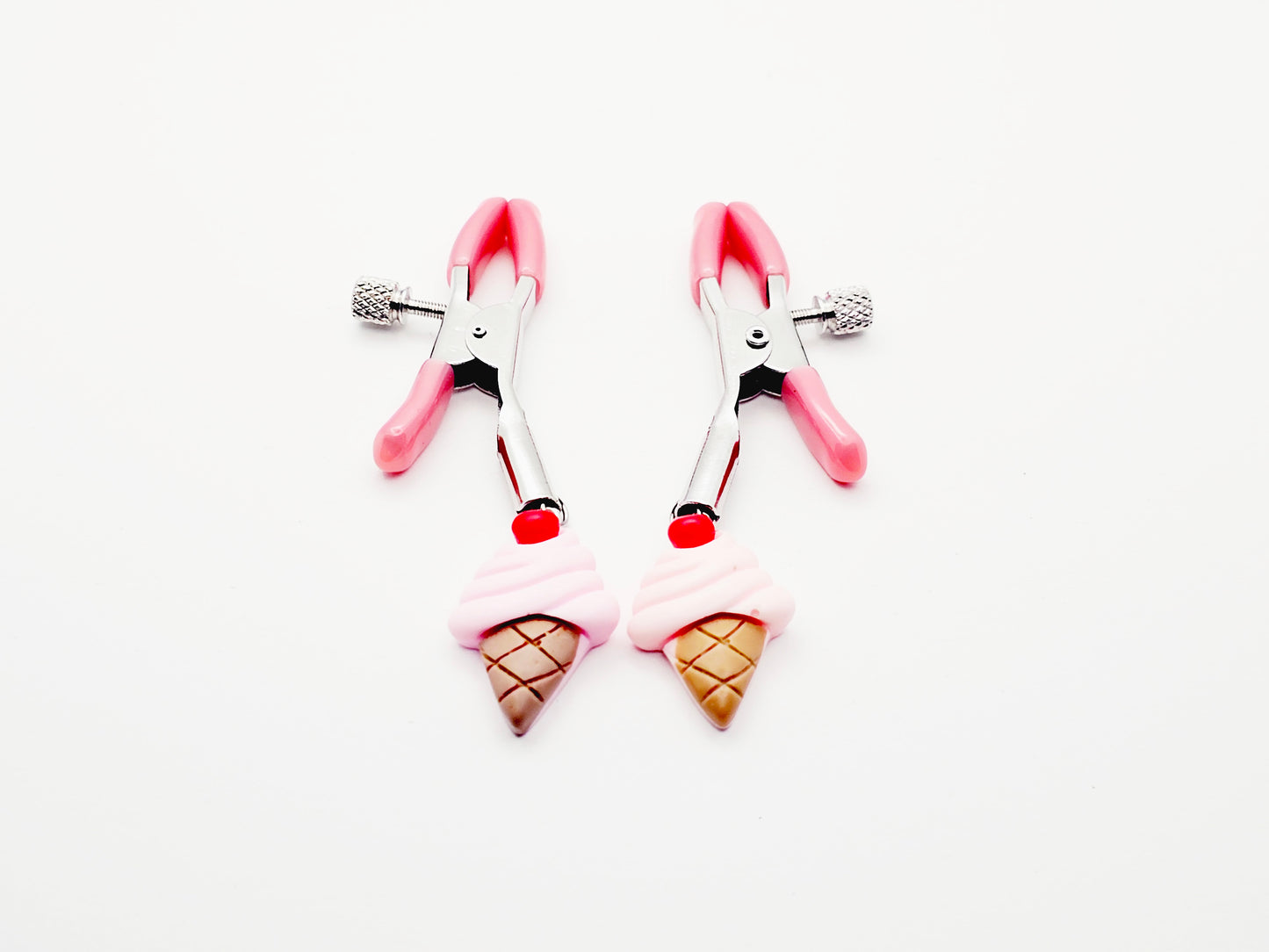 DDLG Nipple Clamps. Pink Ice Cream Cone Adjustable Clamps