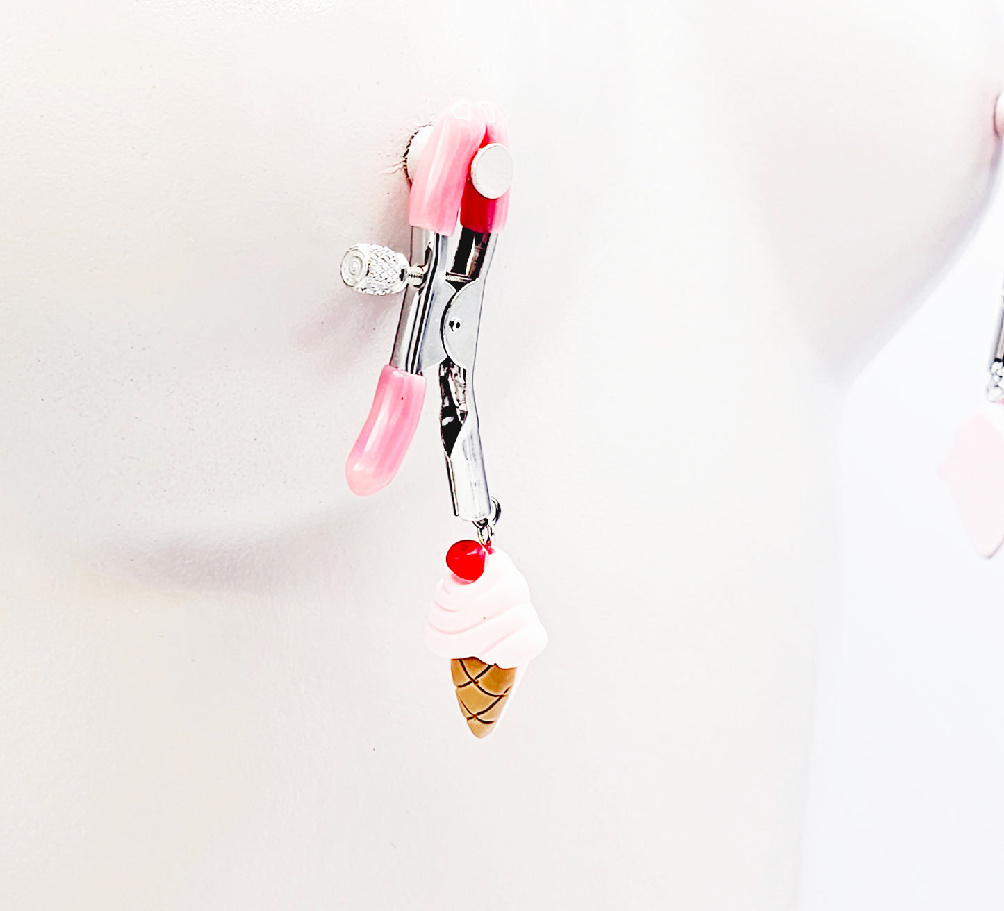 DDLG Nipple Clamps. Pink Ice Cream Cone Adjustable Clamps