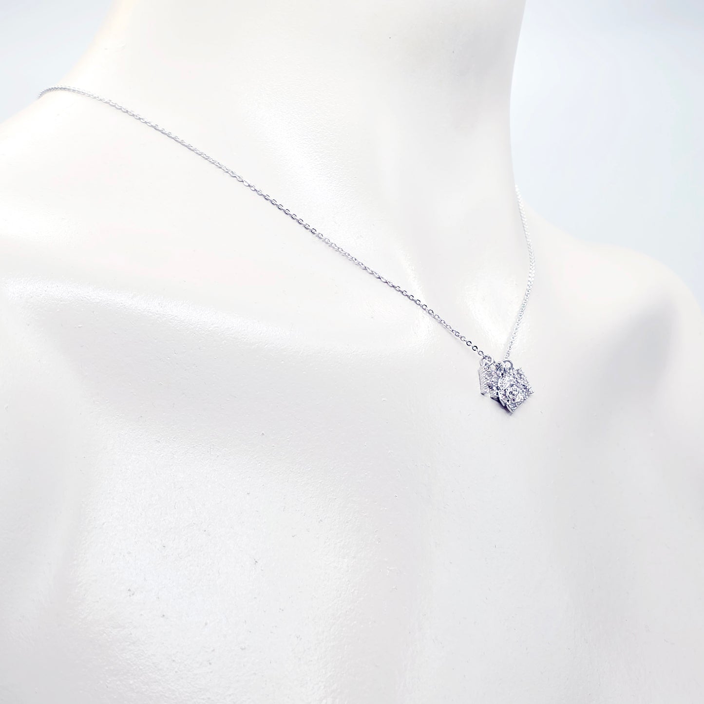 Discreet Hotwife Necklace, Platinum and CZ H W and Rose Pendants. Elegant Gift for Hotwife.
