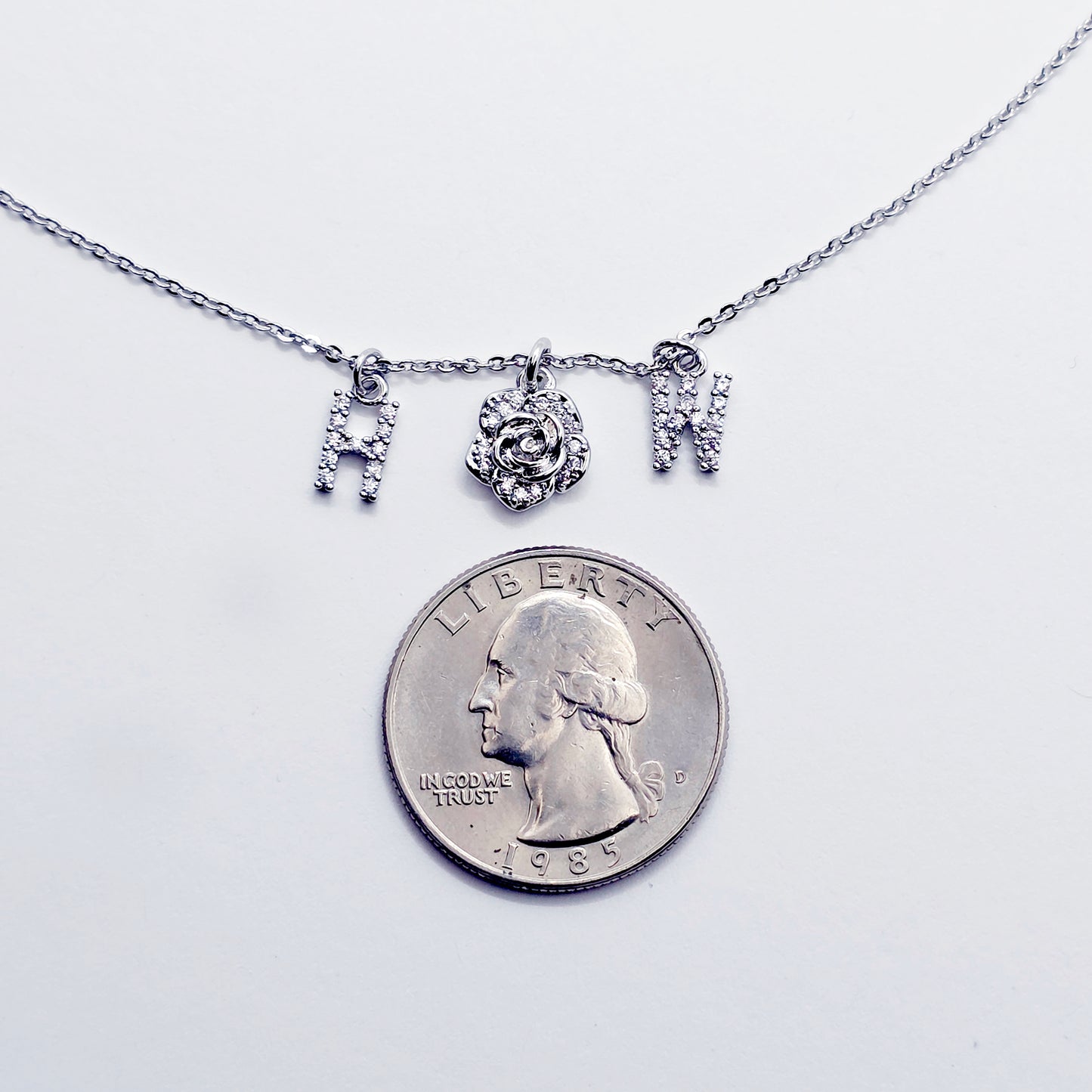 Discreet Hotwife Necklace, Platinum and CZ H W and Rose Pendants. Elegant Gift for Hotwife.