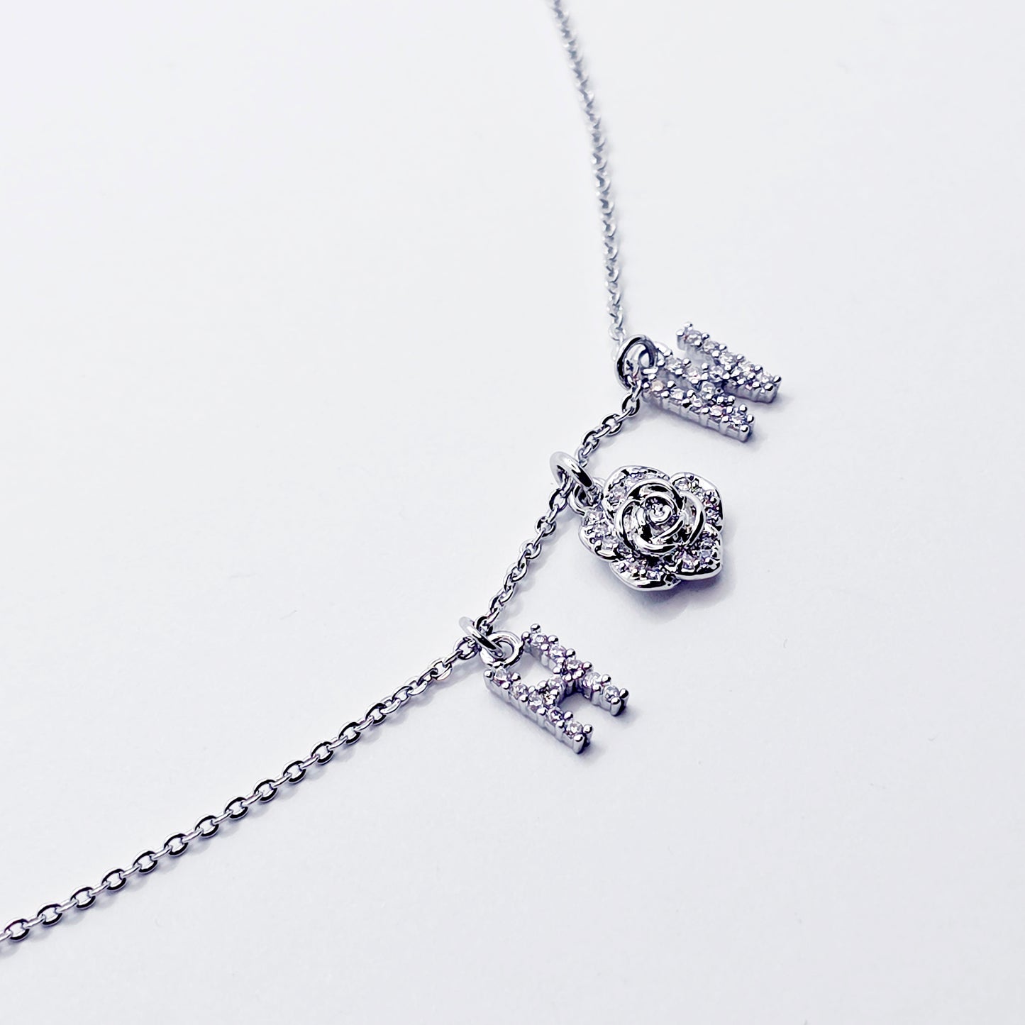 Discreet Hotwife Necklace, Platinum and CZ H W and Rose Pendants. Elegant Gift for Hotwife.