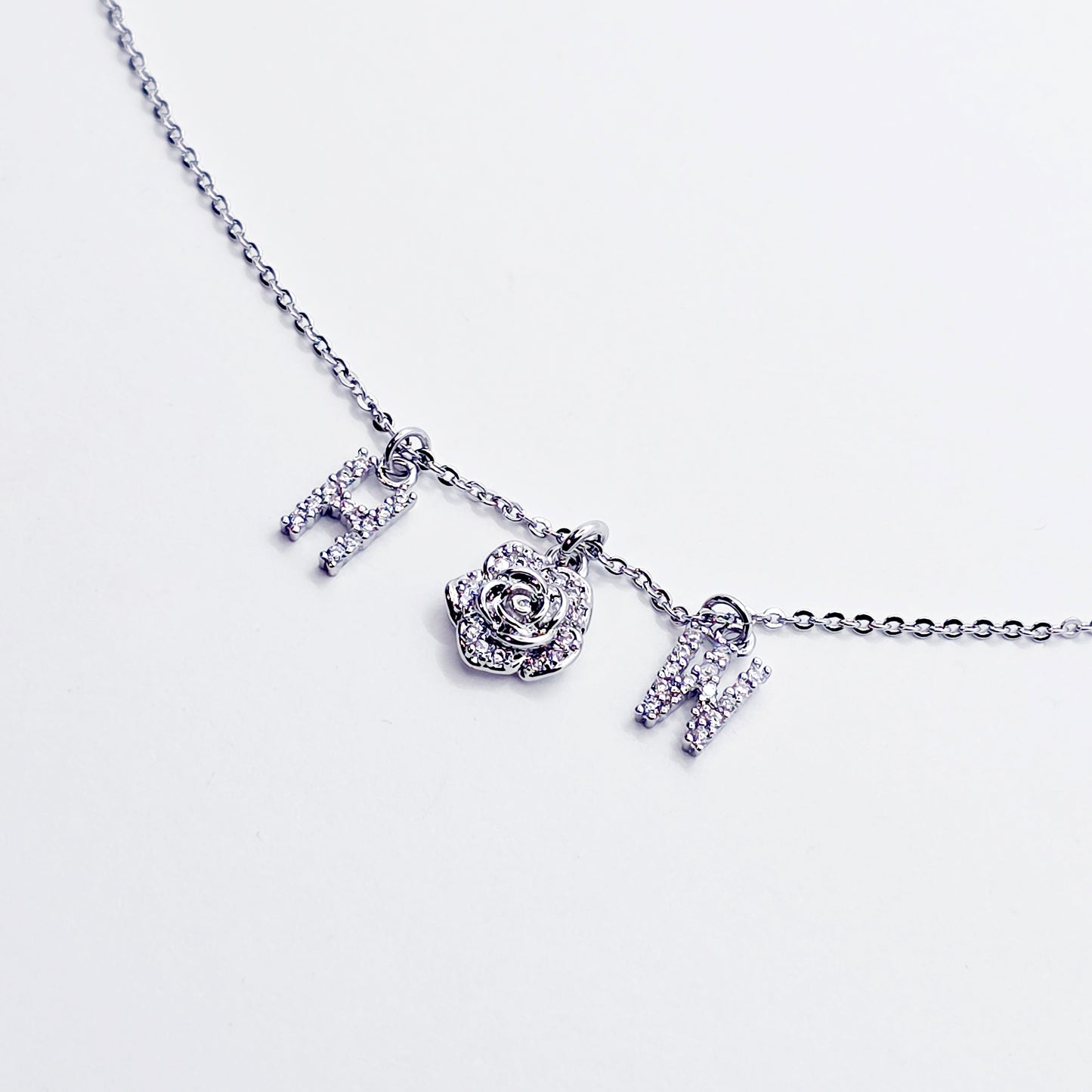 Discreet Hotwife Necklace, Platinum and CZ H W and Rose Pendants. Elegant Gift for Hotwife.