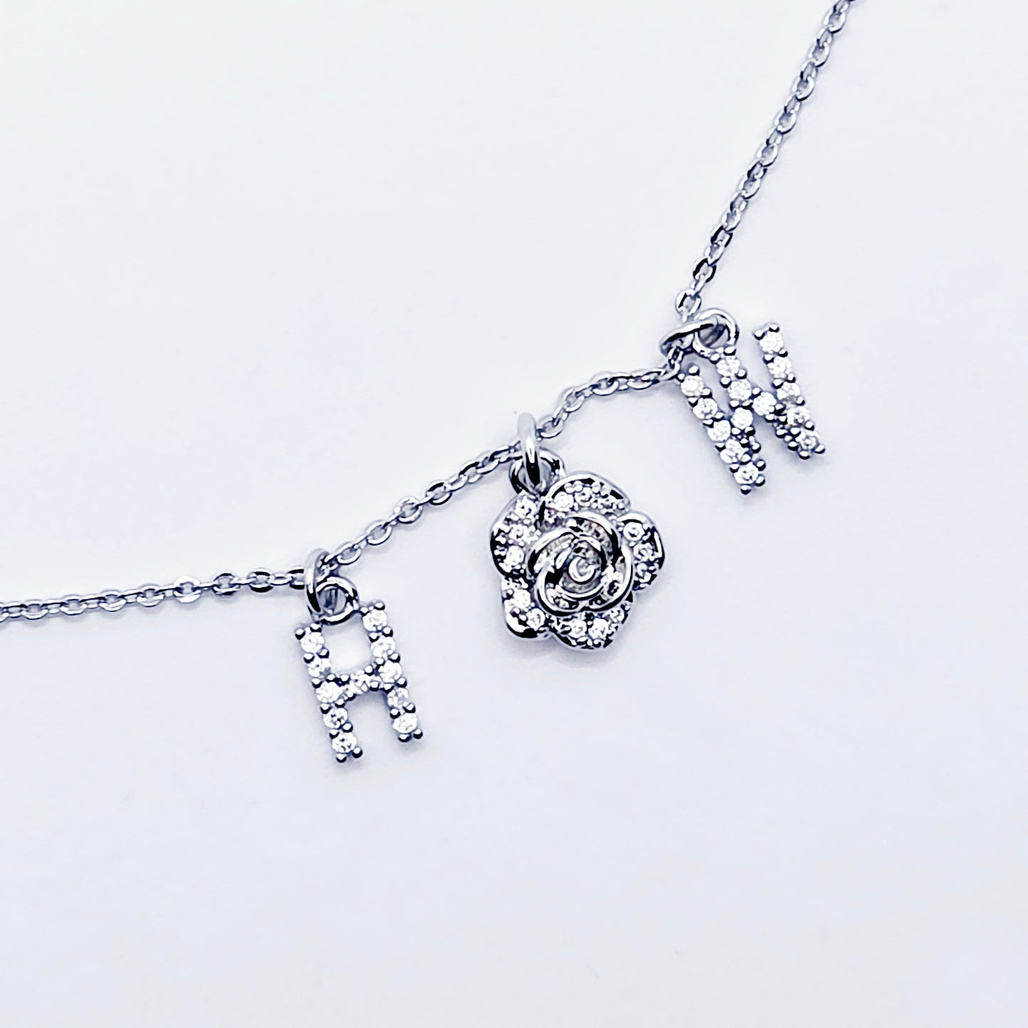 Discreet Hotwife Necklace, Platinum and CZ H W and Rose Pendants. Elegant Gift for Hotwife.