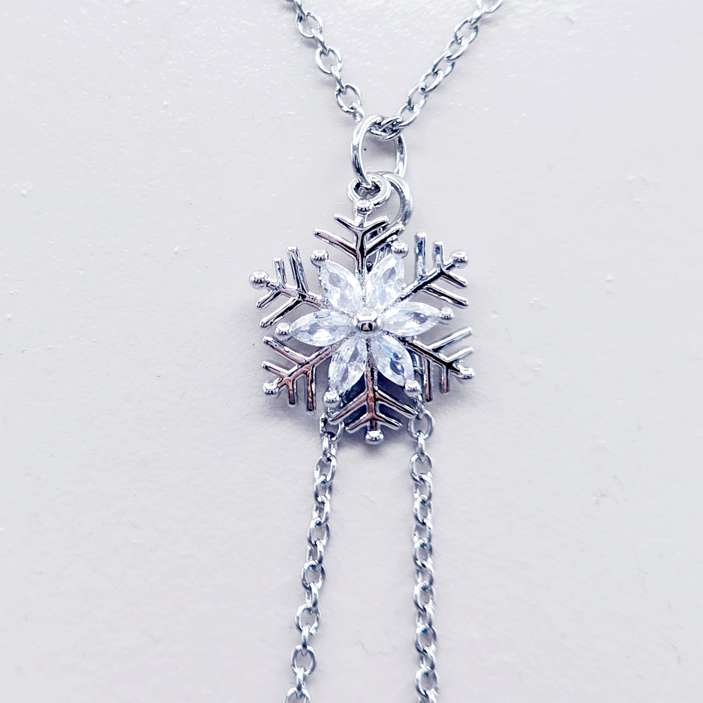 Snowflake Necklace to Nipple with Non-Piercing Nipple Nooses, Rings, or Clamps. Platinum, Stainless Steel, and CZ.