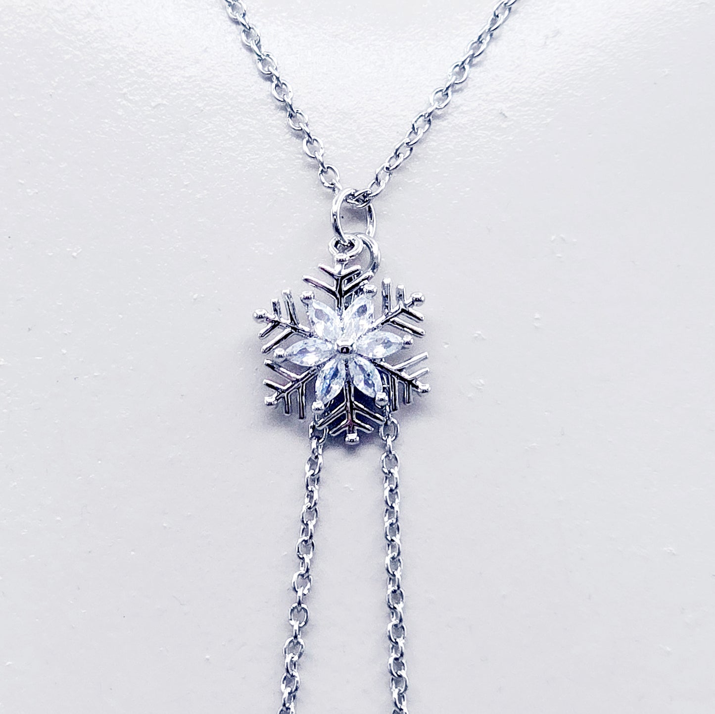 Snowflake Necklace to Nipple with Non-Piercing Nipple Nooses, Rings, or Clamps. Platinum, Stainless Steel, and CZ.