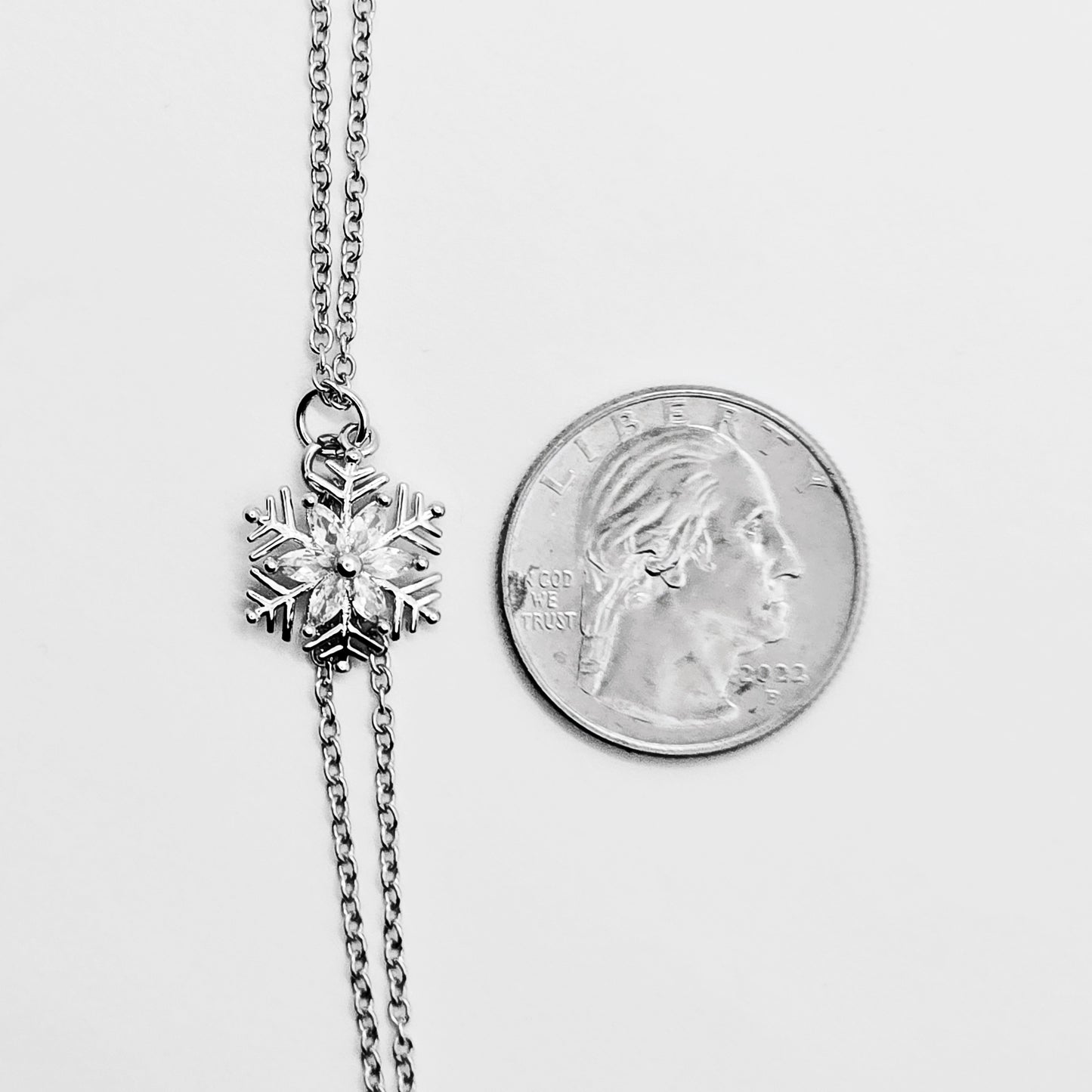 Snowflake Necklace to Nipple with Non-Piercing Nipple Nooses, Rings, or Clamps. Platinum, Stainless Steel, and CZ.