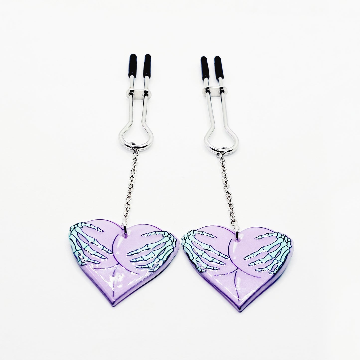 Nipple Clamps with Fun and Spooky Hearts. Straight Tweezer Clamps.