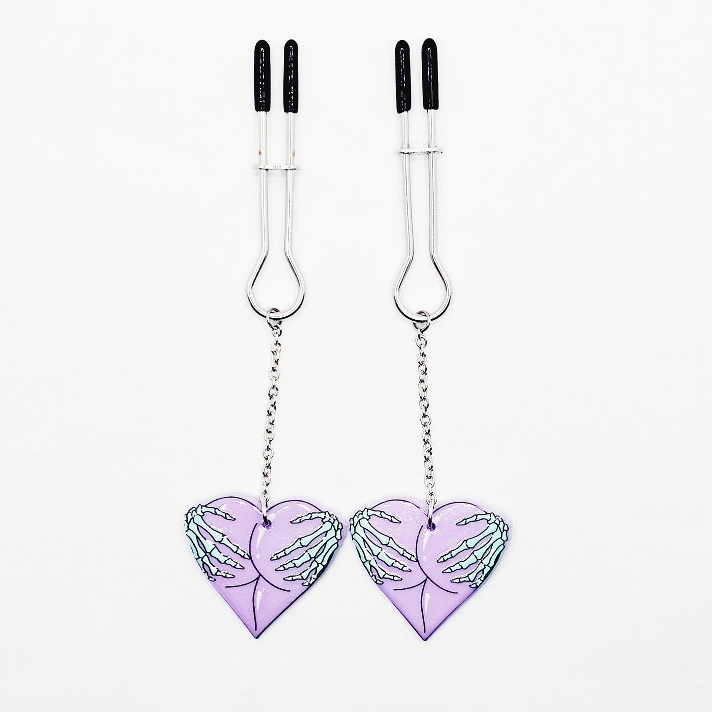 Nipple Clamps with Fun and Spooky Hearts. Straight Tweezer Clamps.