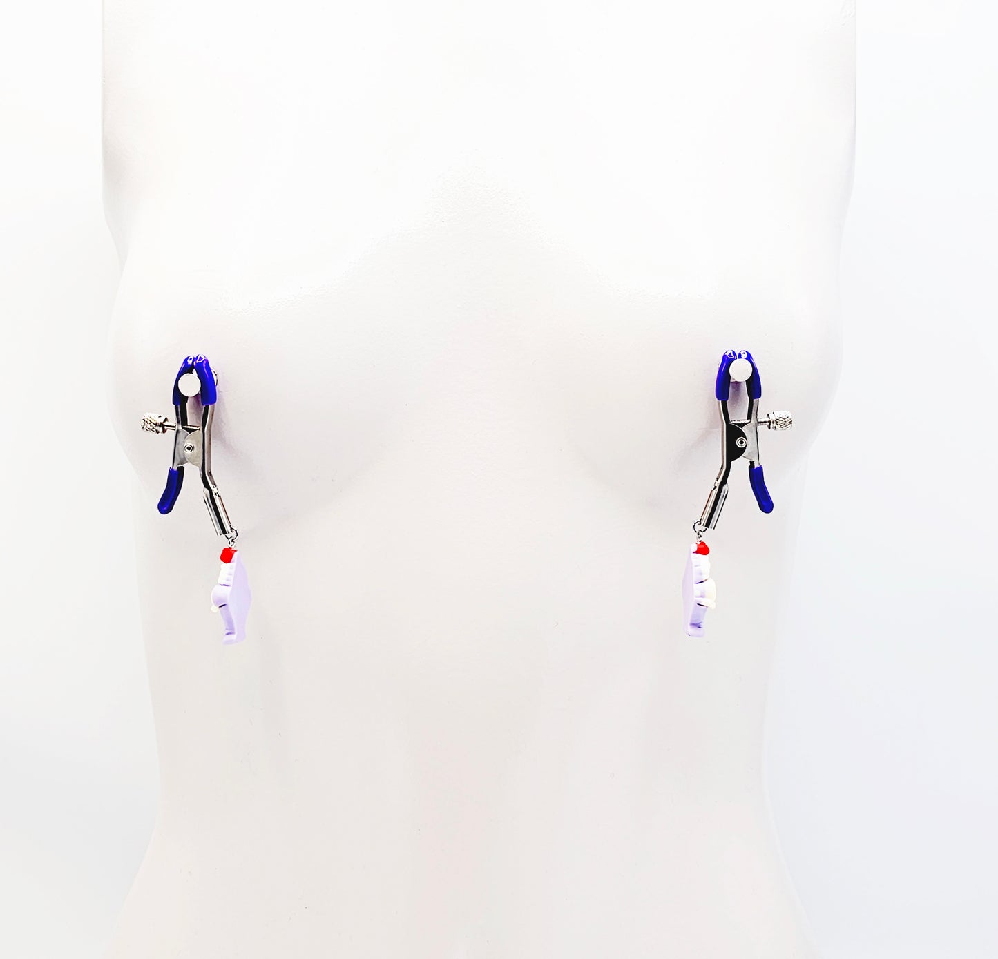 Purple Adjustable Nipple Clamps with Ice Cream Sundae for BDSM DDLG Summertime Fun!
