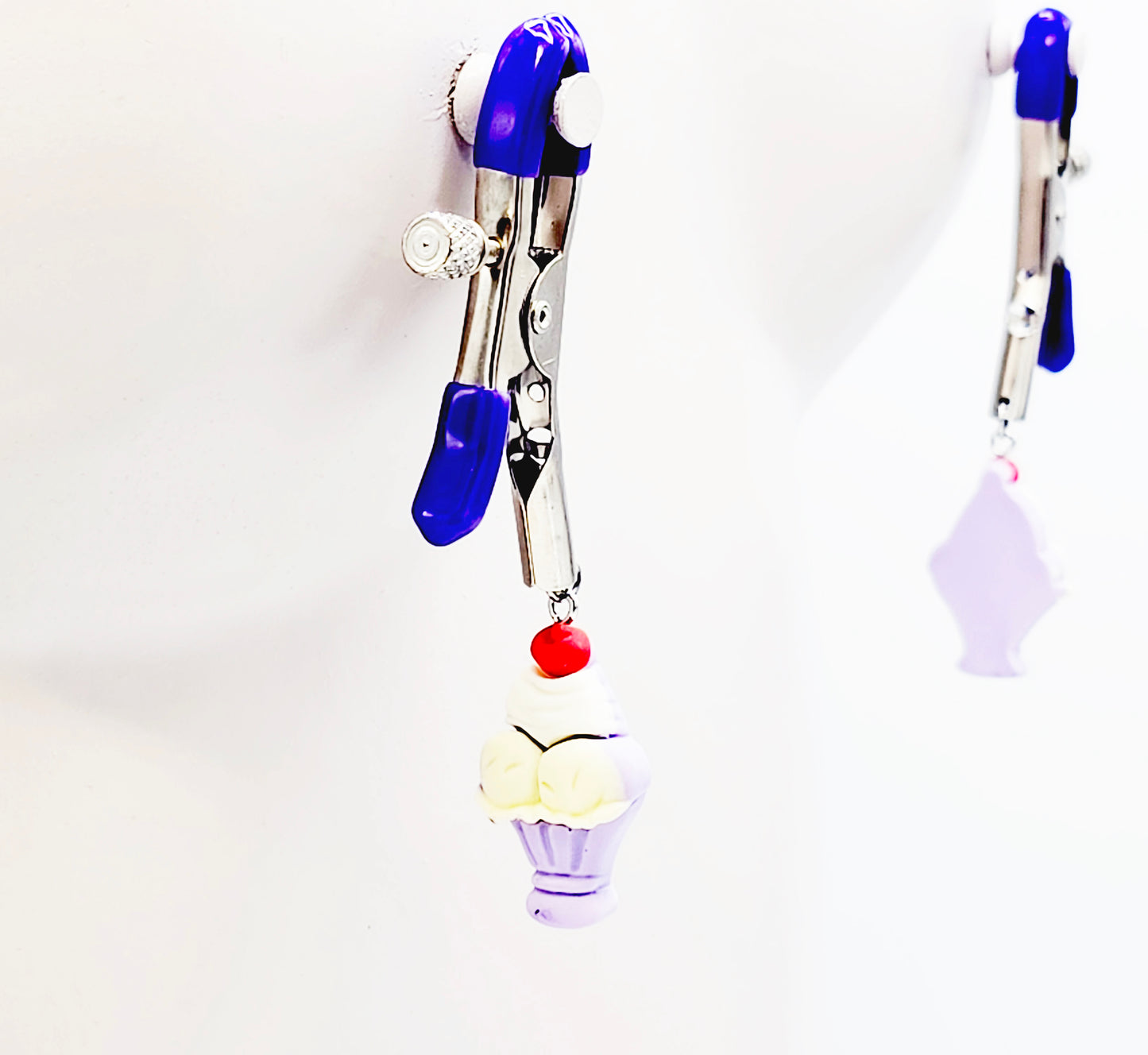 Purple Adjustable Nipple Clamps with Ice Cream Sundae for BDSM DDLG Summertime Fun!