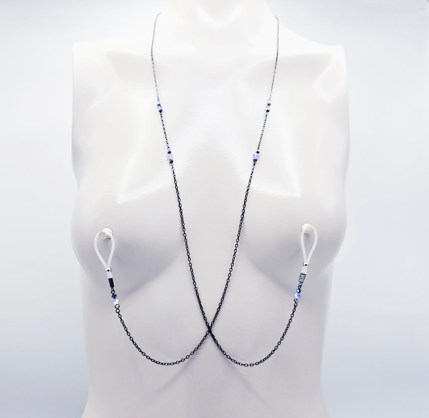 Gunmetal and Purple Backdrop Necklace to Nipple with Flower Dangle and Your Choice of Nipple Attachment.