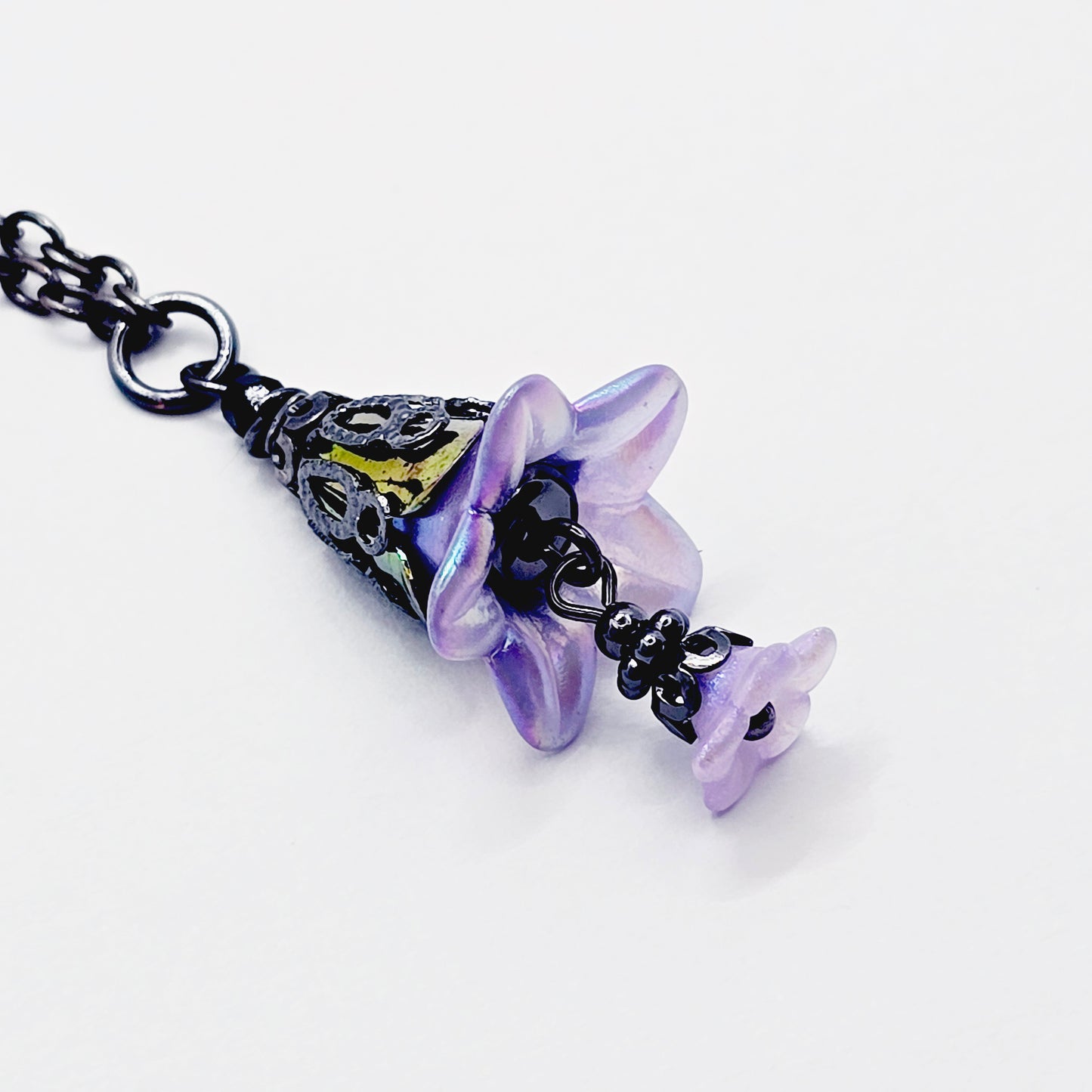 Gunmetal and Purple Backdrop Necklace to Nipple with Flower Dangle and Your Choice of Nipple Attachment.