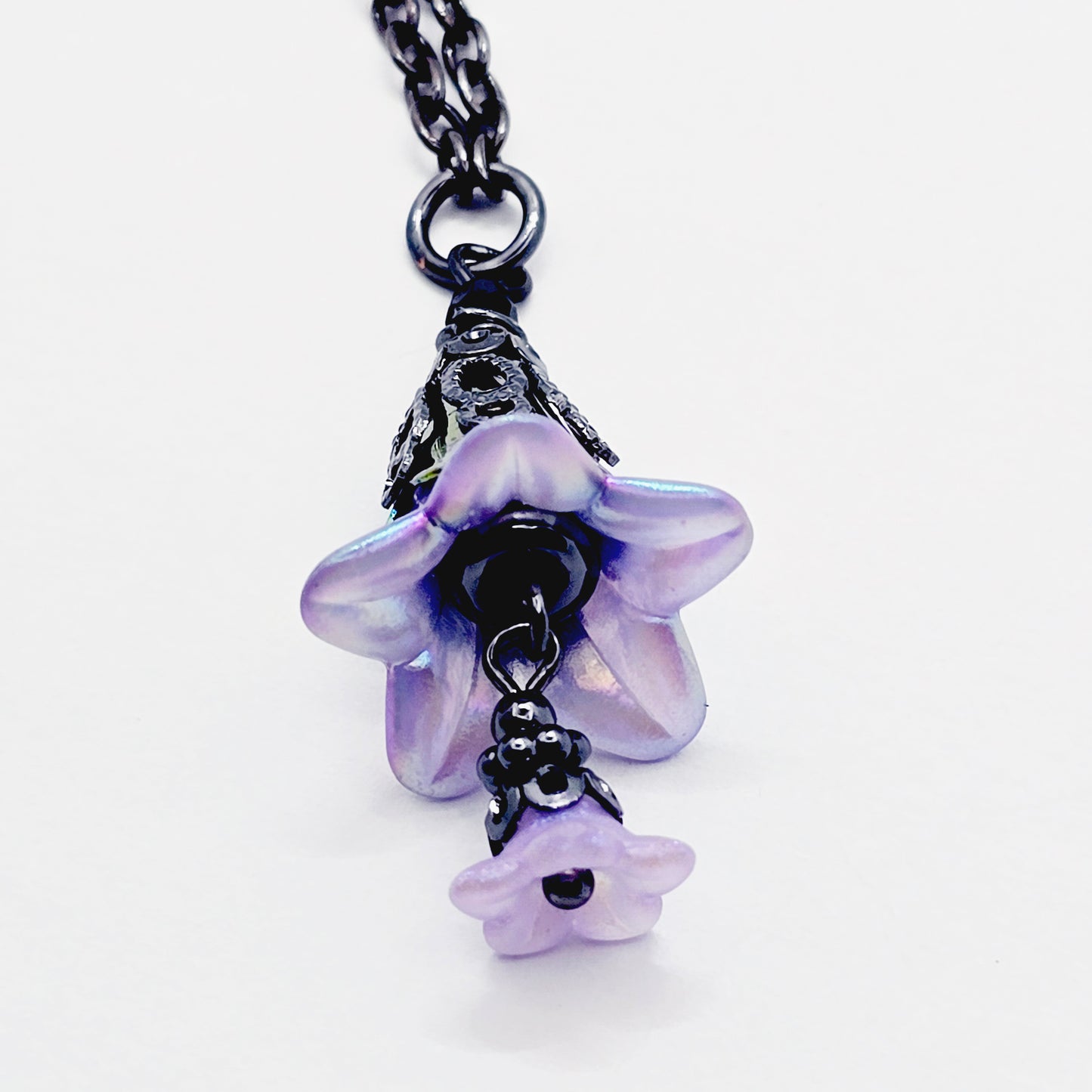 Gunmetal and Purple Backdrop Necklace to Nipple with Flower Dangle and Your Choice of Nipple Attachment.