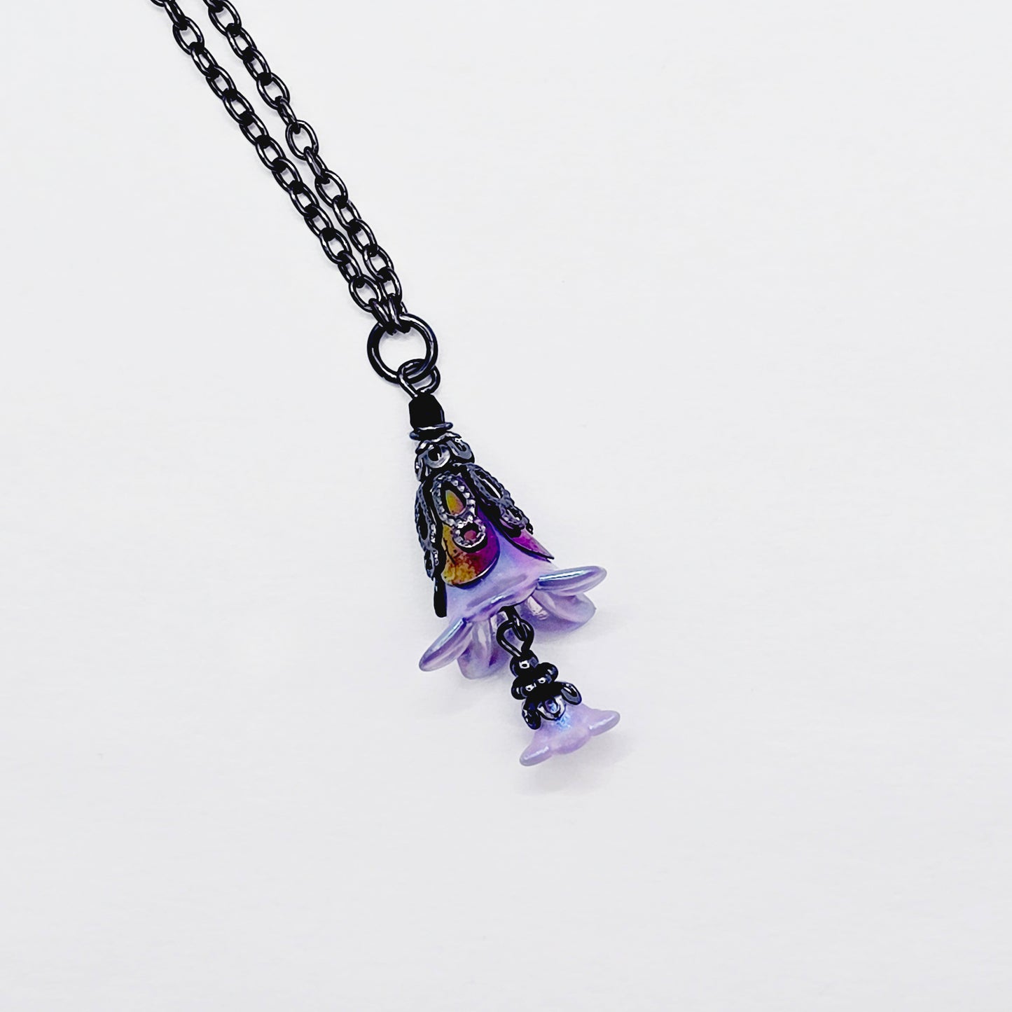 Gunmetal and Purple Backdrop Necklace to Nipple with Flower Dangle and Your Choice of Nipple Attachment.