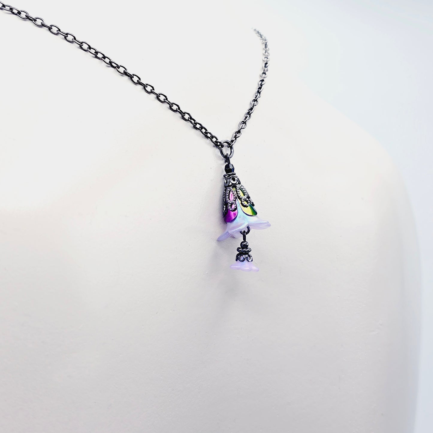 Gunmetal and Purple Backdrop Necklace to Nipple with Flower Dangle and Your Choice of Nipple Attachment.