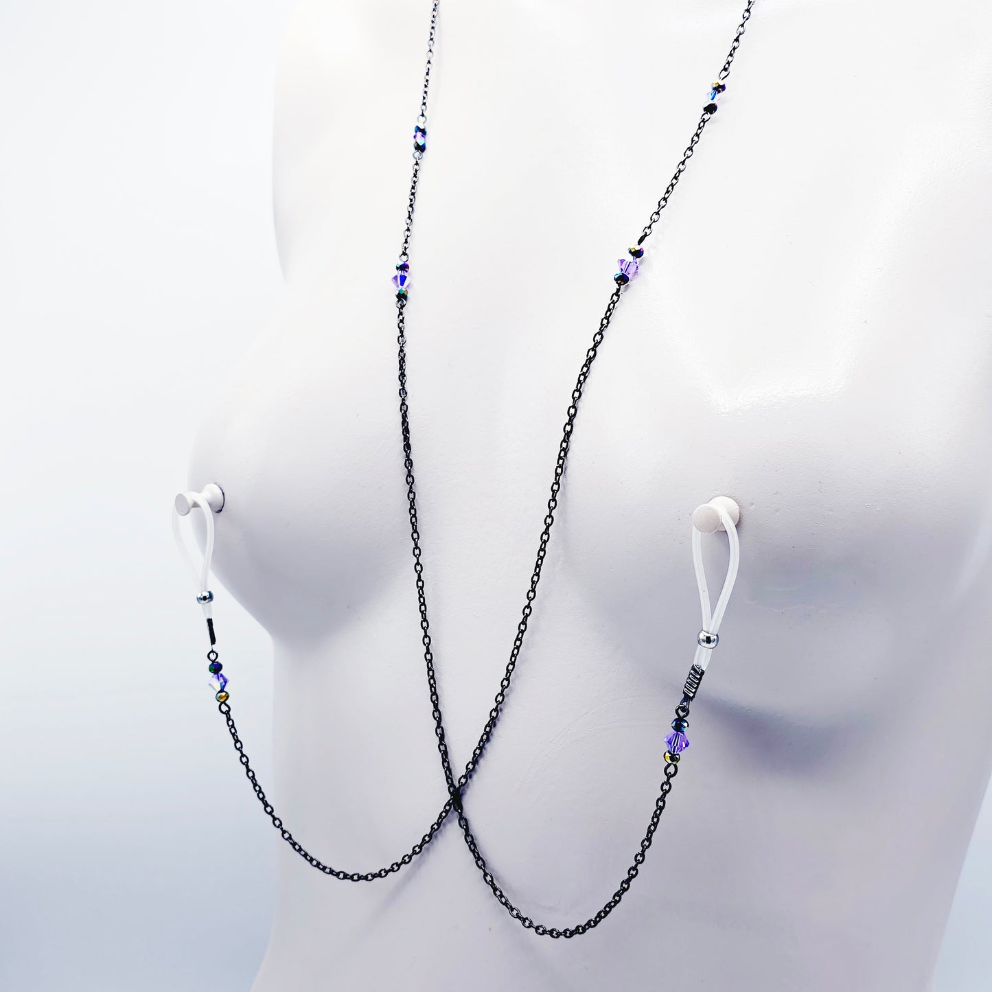 Gunmetal and Purple Backdrop Necklace to Nipple with Flower Dangle and Your Choice of Nipple Attachment.