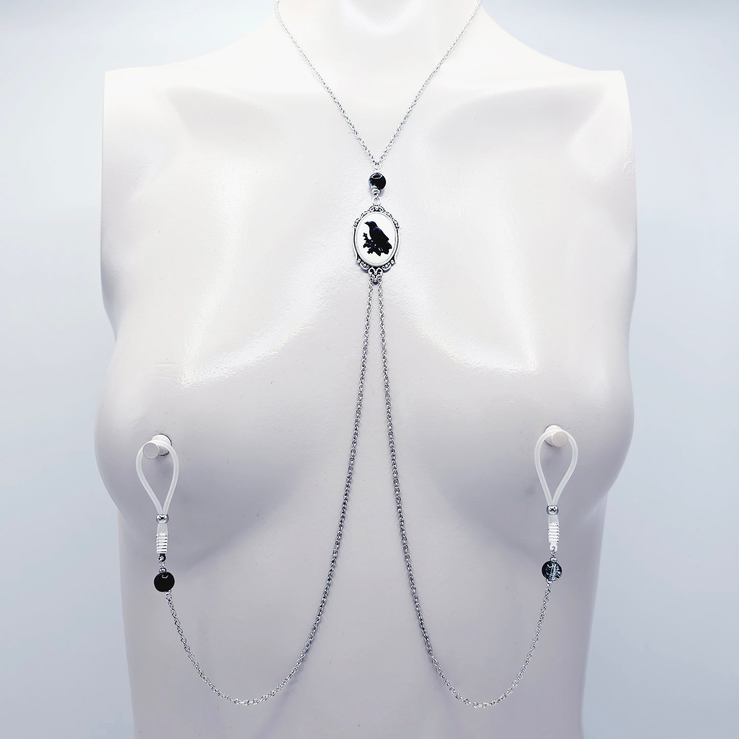 Raven or Black Cat Cameo Necklace to Nipple with Your Choice of Nipple Attachment. Gothic BDSM