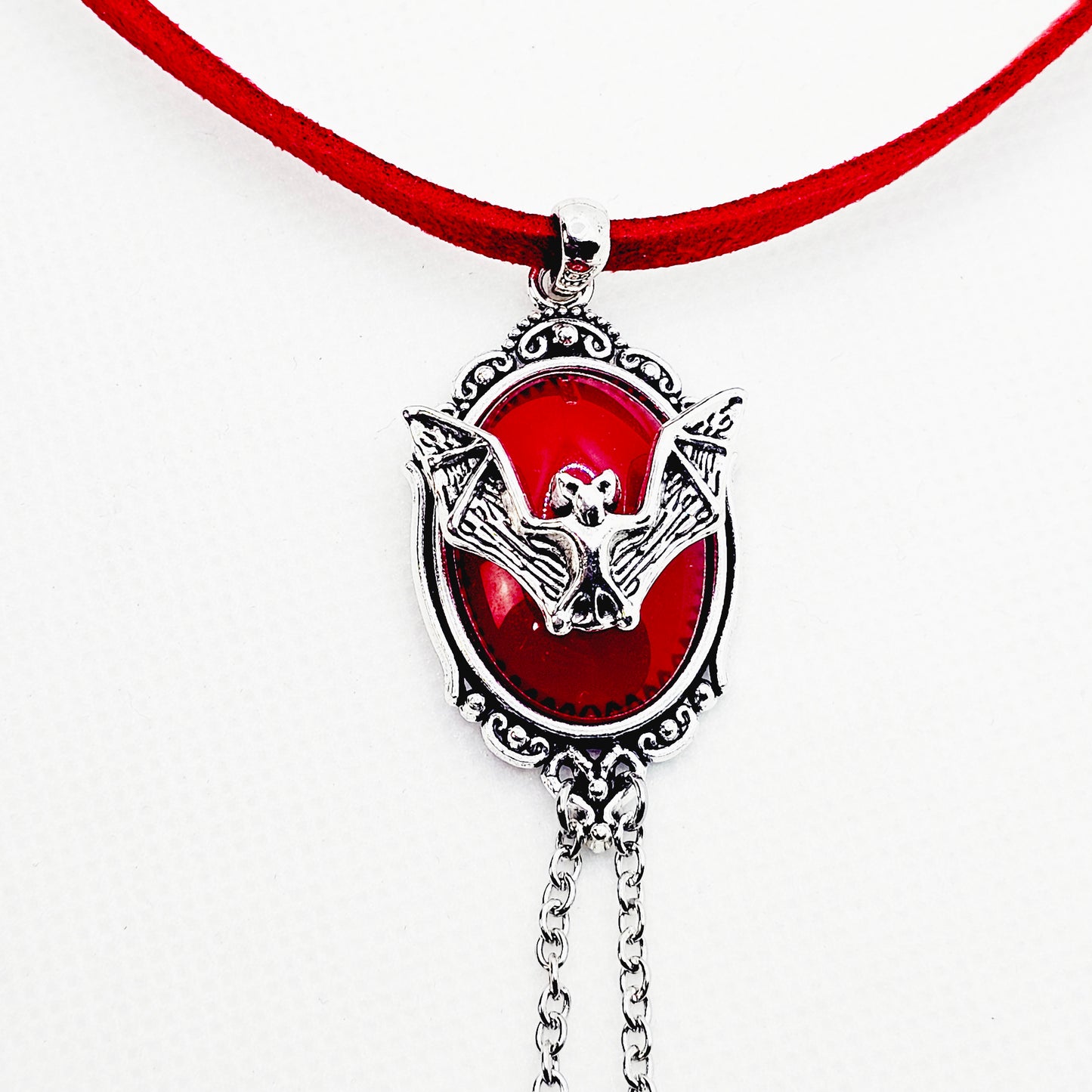 Nipple Noose Choker with Gothic Bat. Red or Black. Non Piercing Nipple Nooses or Nipple Clamps.