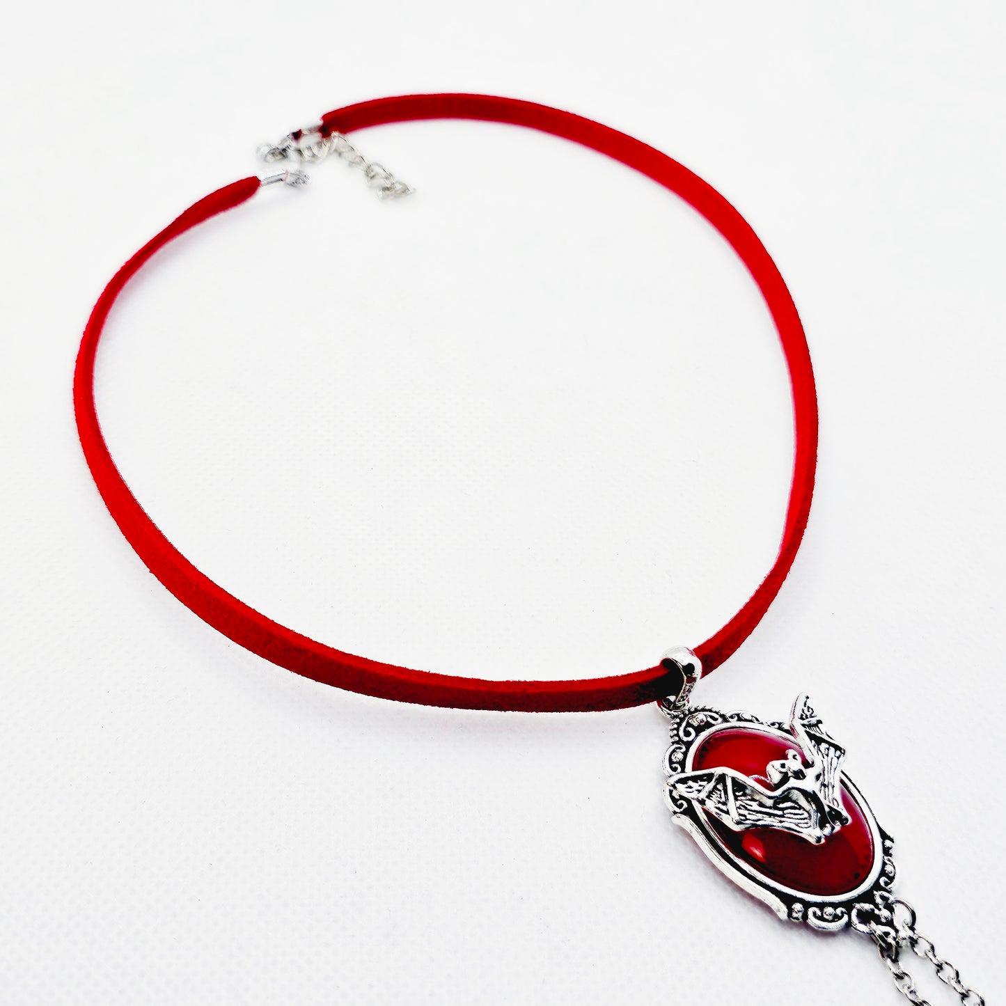 Nipple Noose Choker with Gothic Bat. Red or Black. Non Piercing Nipple Nooses or Nipple Clamps.
