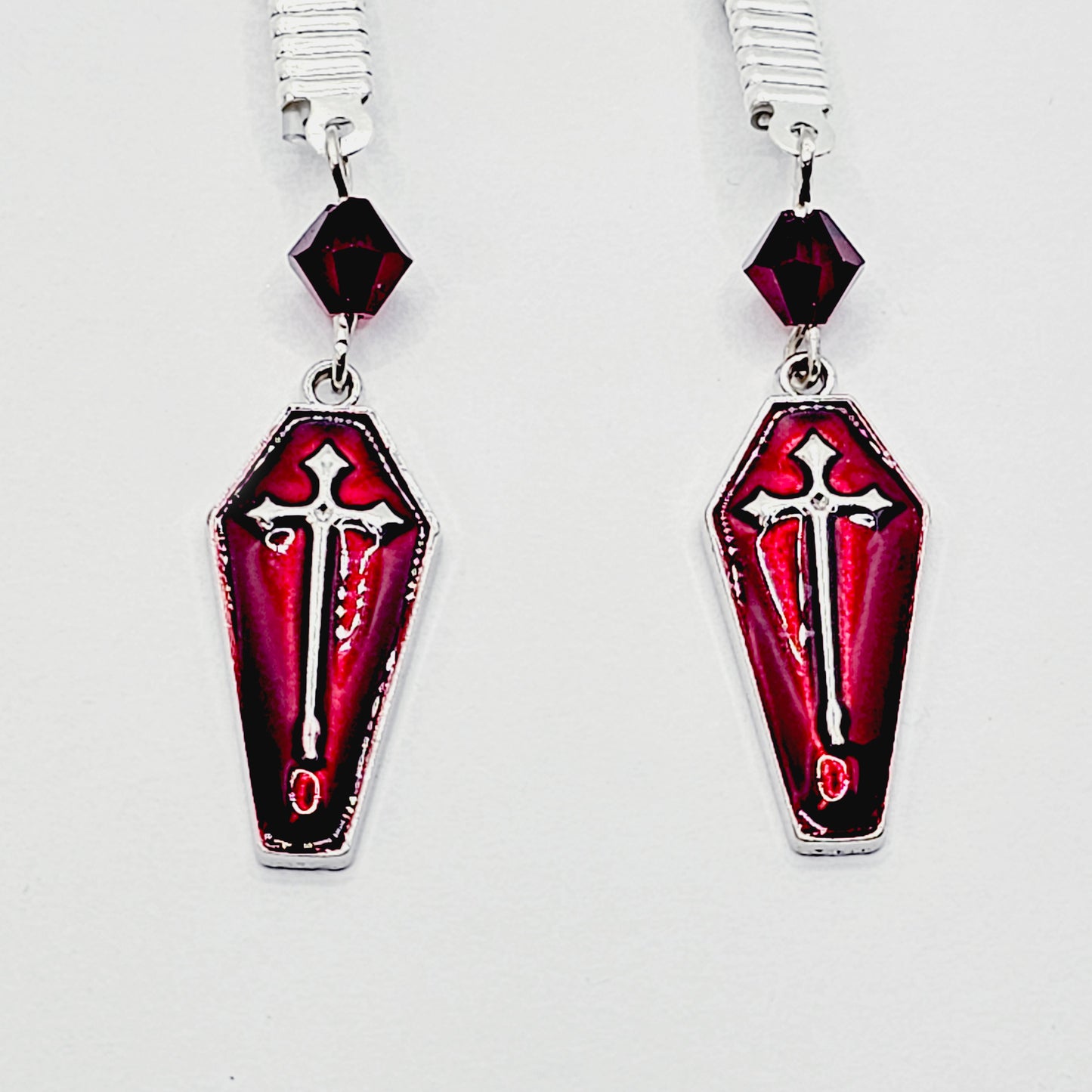 Non Piercing Nipple Nooses or Clamps with Red Crystals and Coffins. Gothic Halloween Nipple Jewelry Clamps.