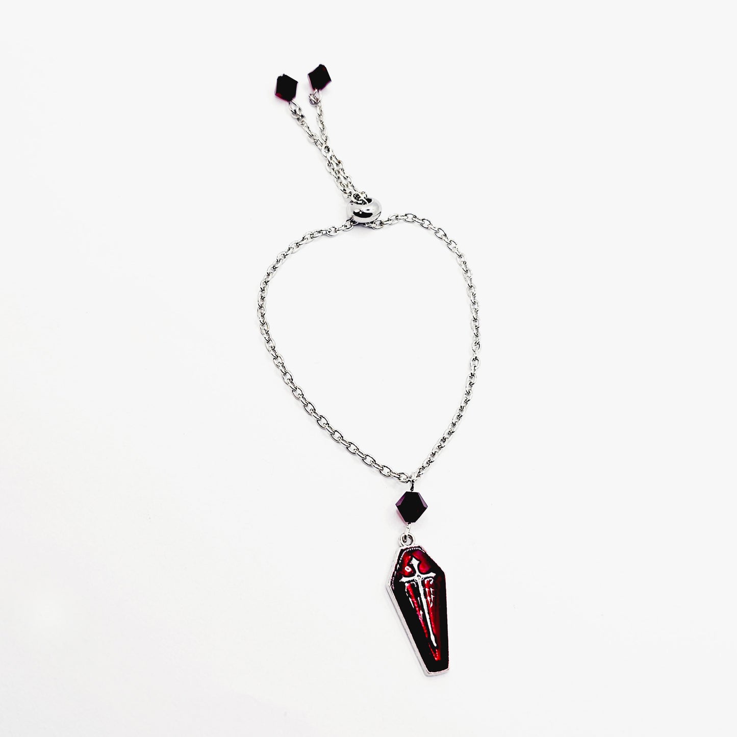 Penis Chain Noose for Halloween, Gothic. Red Crystal and Coffin Genital Bracelet. Non Piercing MATURE Body Jewelry For Men.