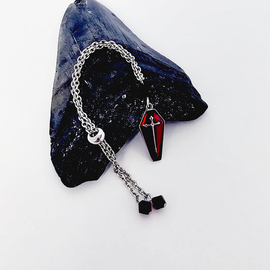 Penis Chain Noose for Halloween, Gothic. Red Crystal and Coffin Genital Bracelet. Non Piercing MATURE Body Jewelry For Men.