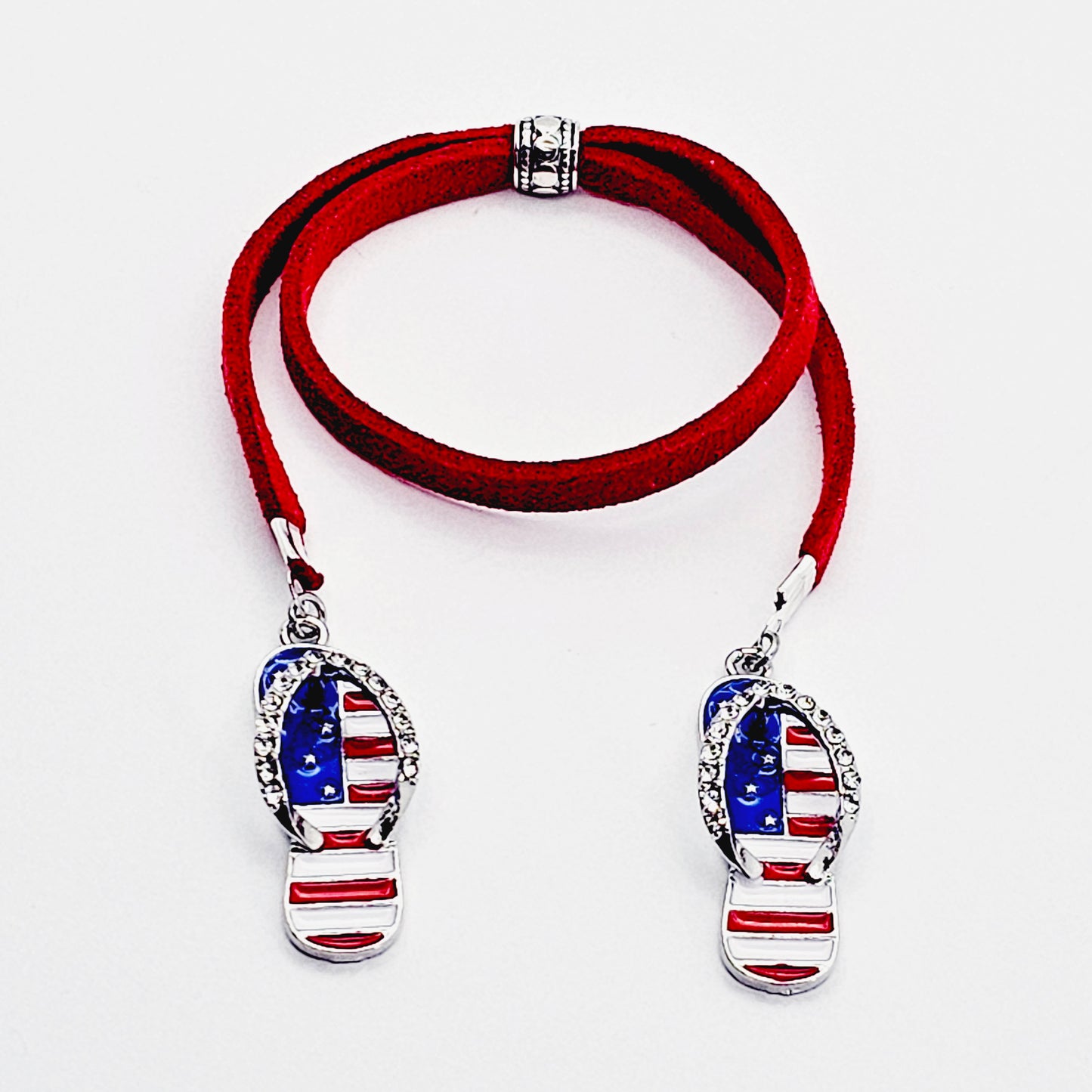 Penis Noose Bracelet with Patriotic Flip Flop Pendants. Fun Genital Jewelry for Men.