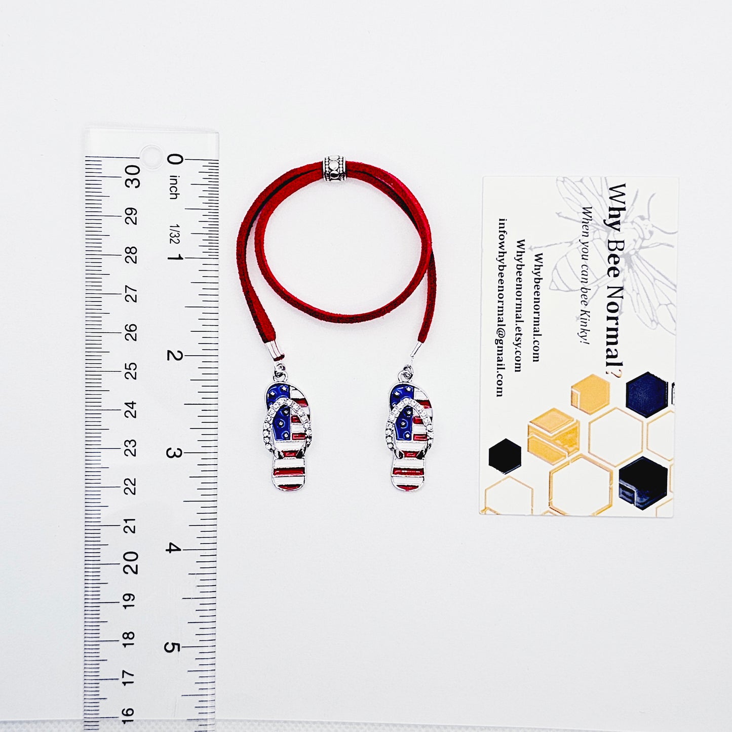 Penis Noose Bracelet with Patriotic Flip Flop Pendants. Fun Genital Jewelry for Men.