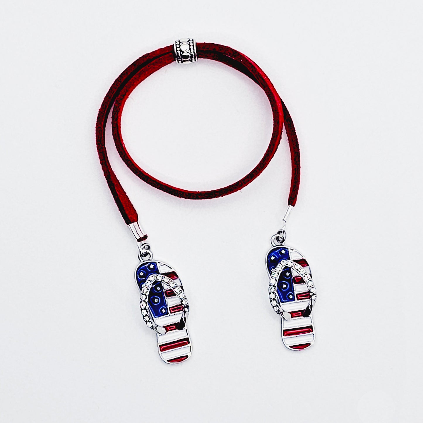 Penis Noose Bracelet with Patriotic Flip Flop Pendants. Fun Genital Jewelry for Men.