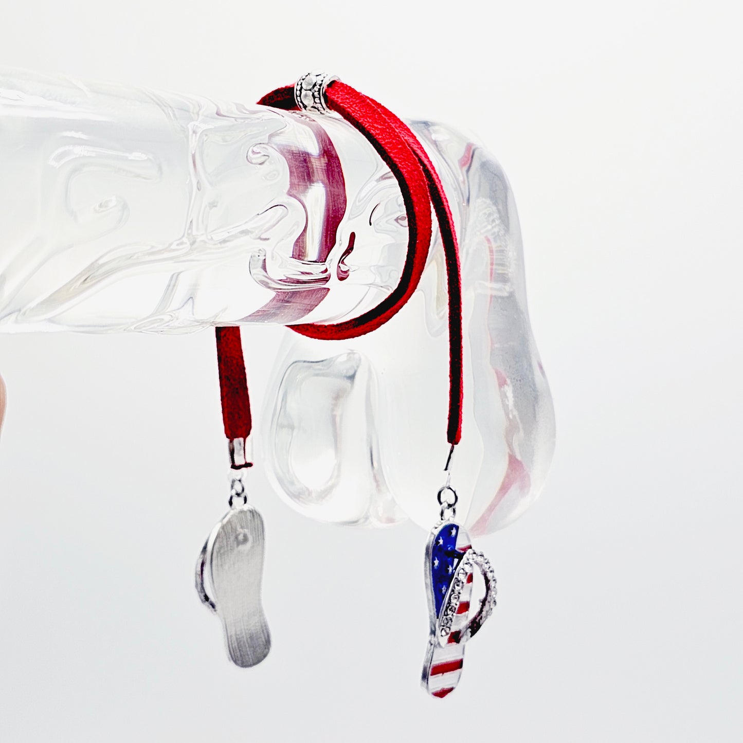 Penis Noose Bracelet with Patriotic Flip Flop Pendants. Fun Genital Jewelry for Men.