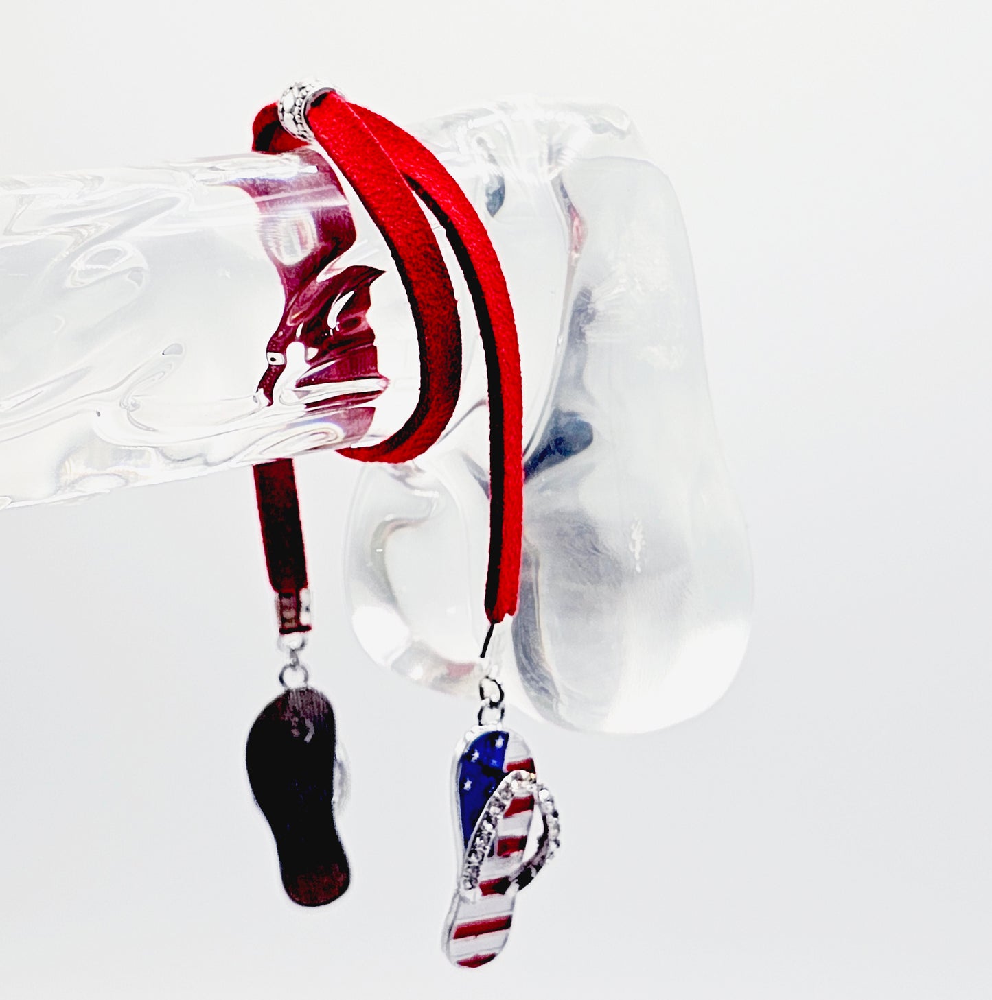 Penis Noose Bracelet with Patriotic Flip Flop Pendants. Fun Genital Jewelry for Men.