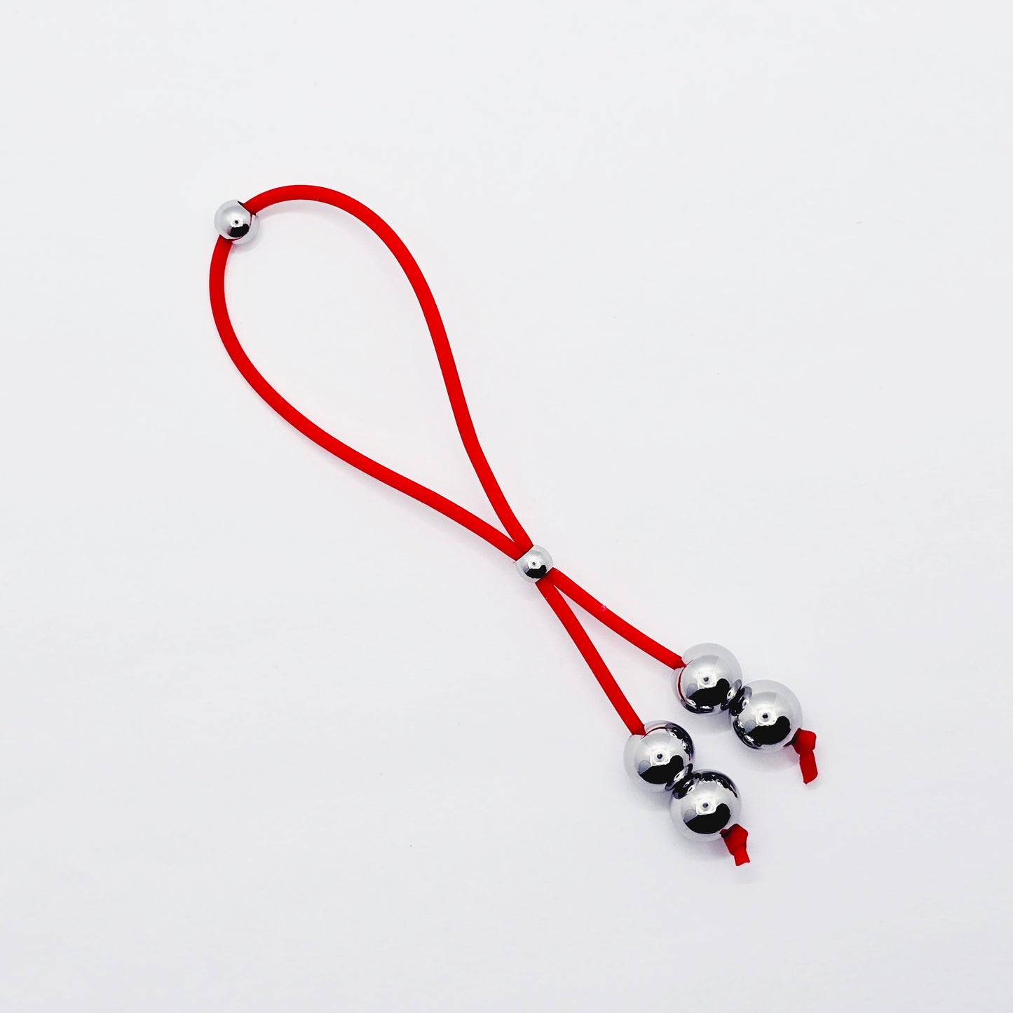 Weighted Penis Noose Jewelry in Red or Black Silicone, with Stainless Steel Bead Weights.