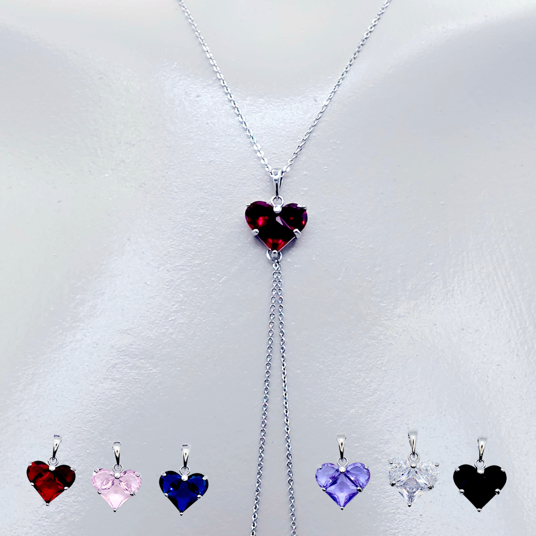 Heart Necklace to Nipple. Platinum and CZ. Multiple Nipple Attachment Options.