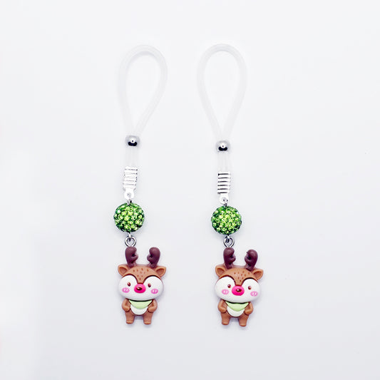Reindeer Nipple Nooses or Clamps. Cute and Kinky Holiday Nipple Jewelry