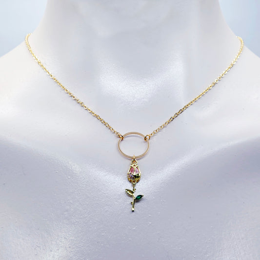 Gold Day Collar for BDSM Submissive, 18K Gold and CZ Tulip Circle of O Discreet Day Collar for Sub