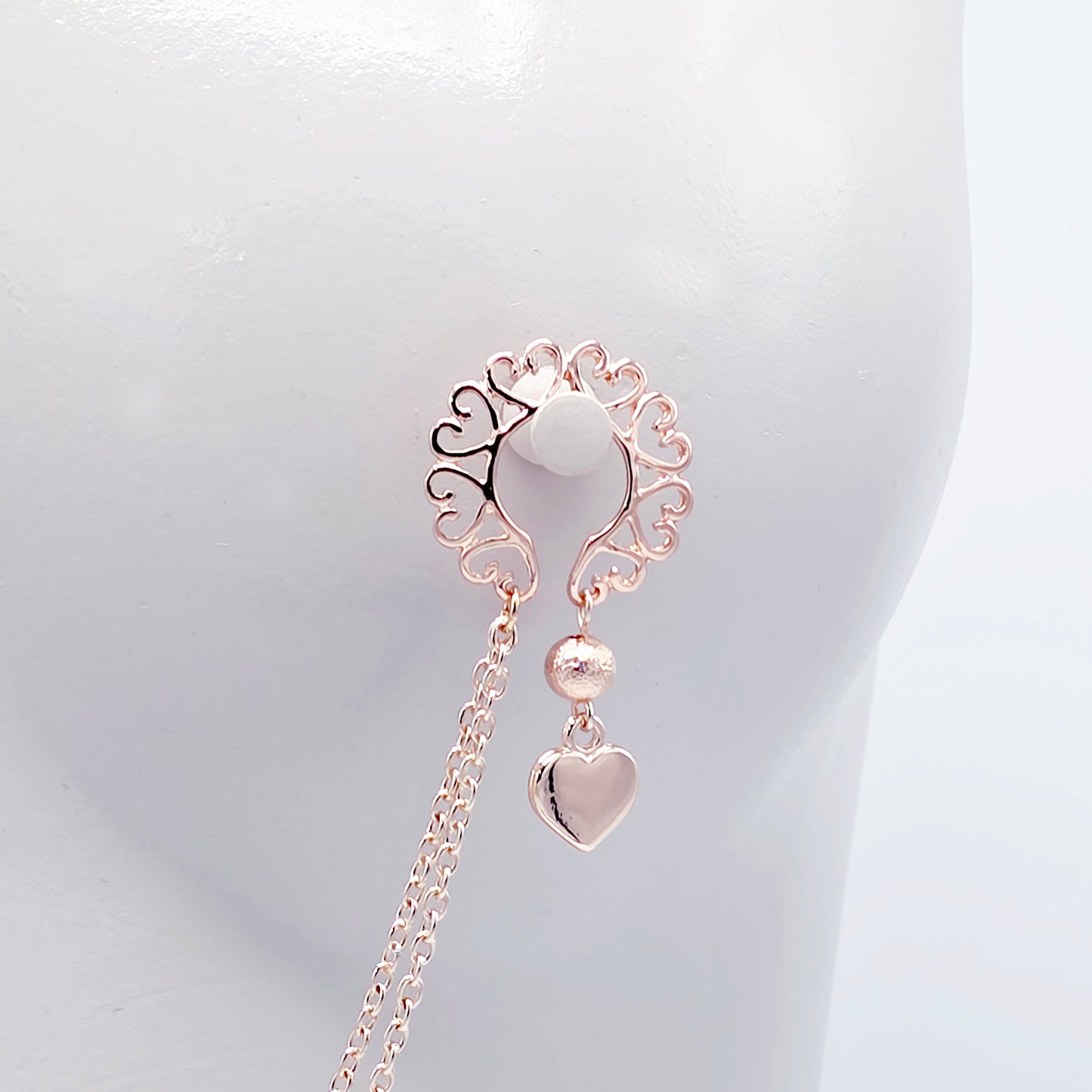 Rose Gold Nipple Shields, Chain Attached. Non-Piercing Nipple Jewelry.