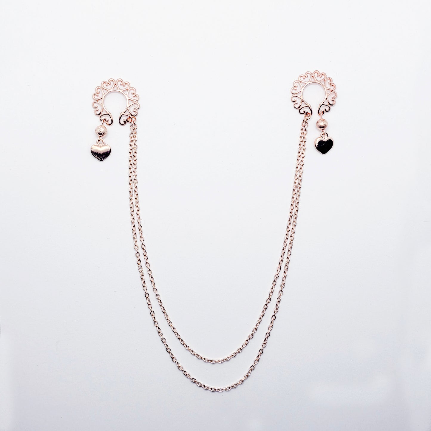 Rose Gold Nipple Shields, Chain Attached. Non-Piercing Nipple Jewelry.
