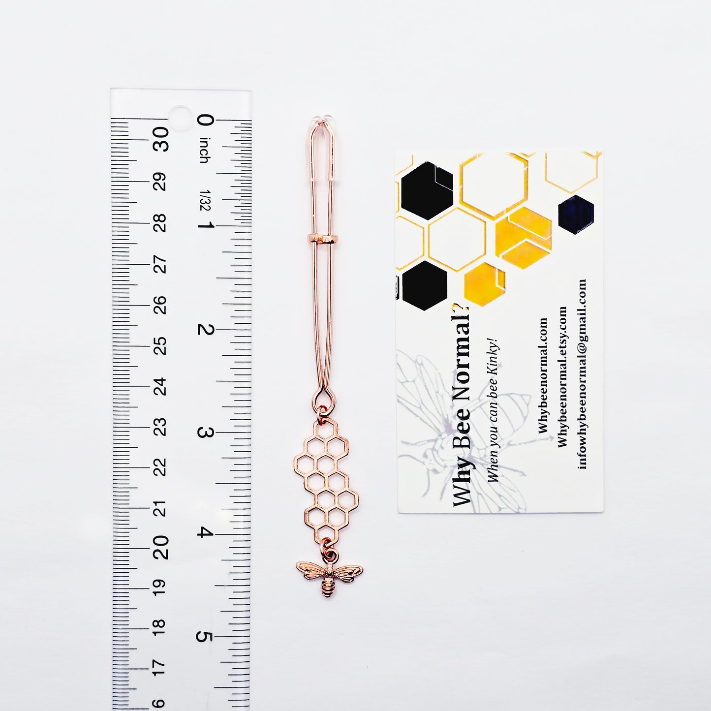 Clit Clamp for Clitoral Stimulation. Rose Gold with Bee and Honeycomb. BDSM Sex Toy for Women.