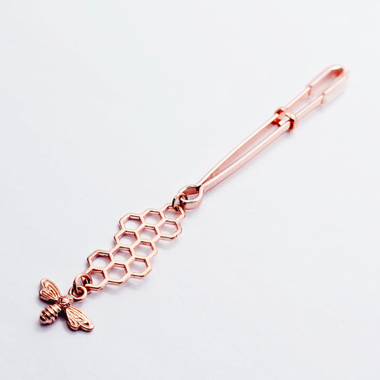 Clit Clamp for Clitoral Stimulation. Rose Gold with Bee and Honeycomb. BDSM Sex Toy for Women.