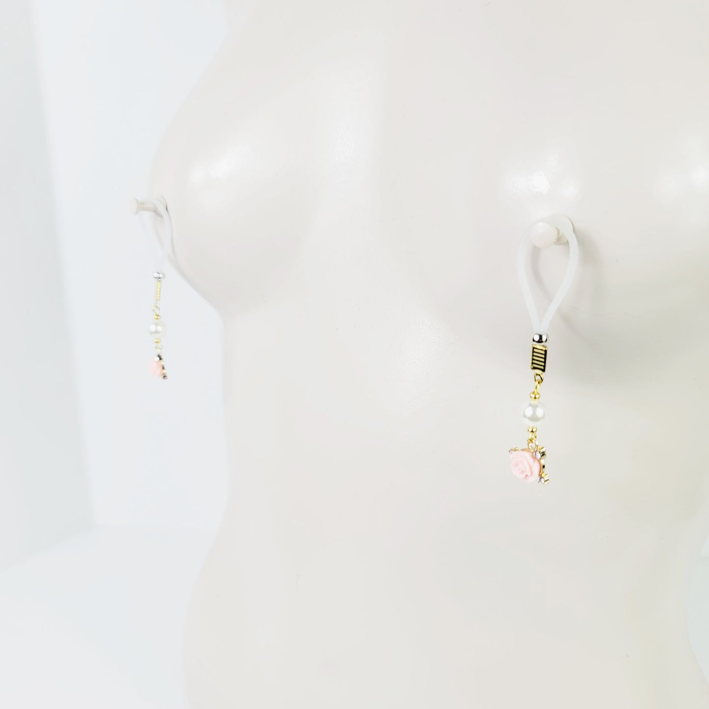 Non Piercing Nipple and VCH Clip Set with Rose and Pearls. Chooses Nipple Nooses or Clamps. Erotic Body Jewelry. MATURE, BDSM