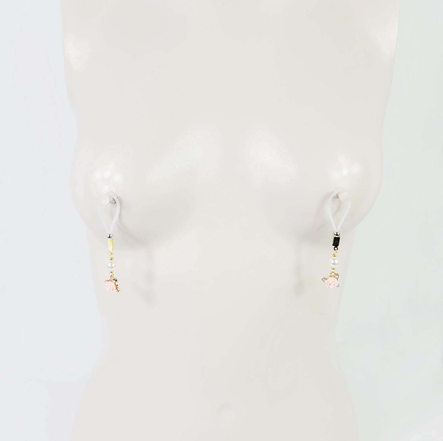 Non Piercing Nipple and VCH Clip Set with Rose and Pearls. Chooses Nipple Nooses or Clamps. Erotic Body Jewelry. MATURE, BDSM