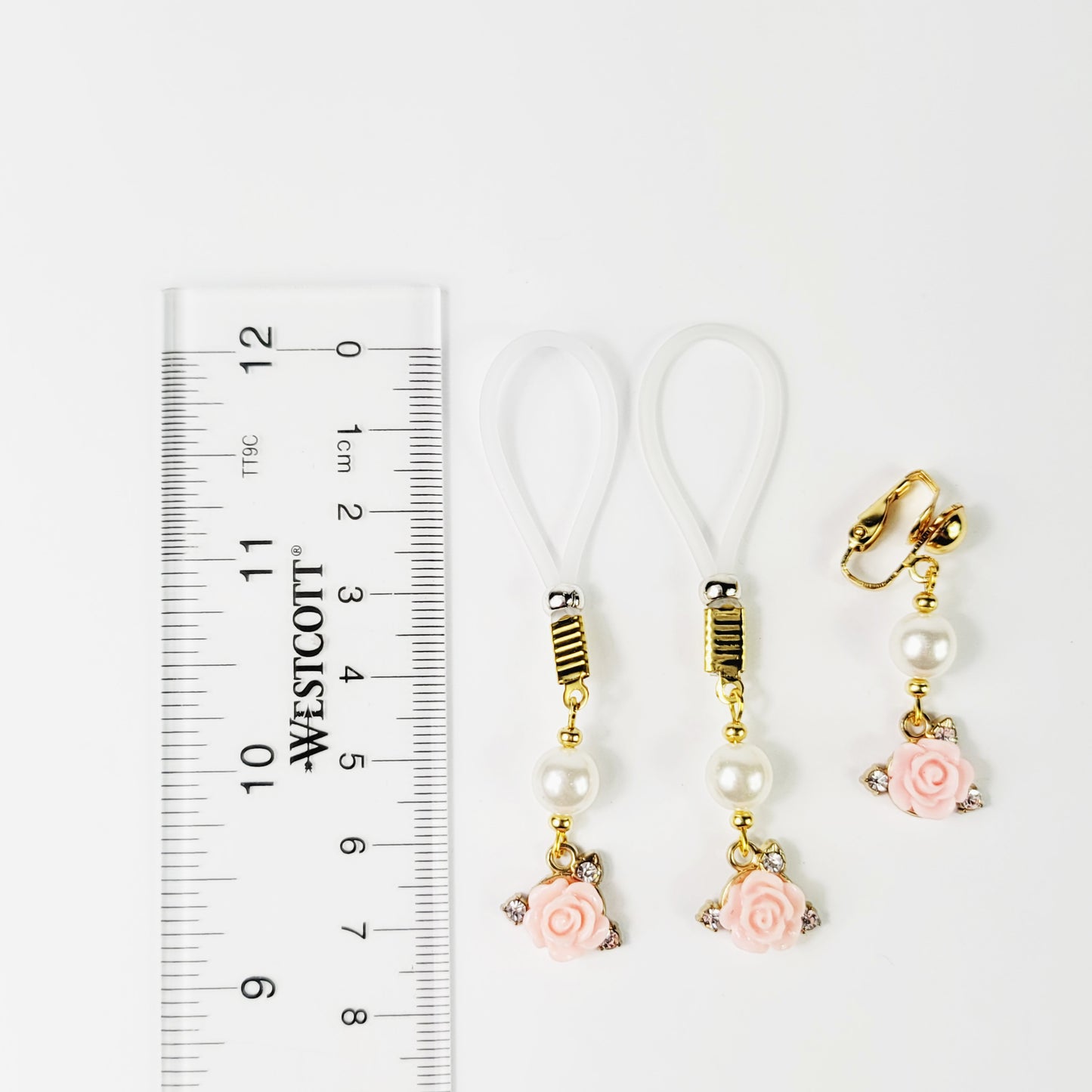 Non Piercing Nipple and VCH Clip Set with Rose and Pearls. Chooses Nipple Nooses or Clamps. Erotic Body Jewelry. MATURE, BDSM