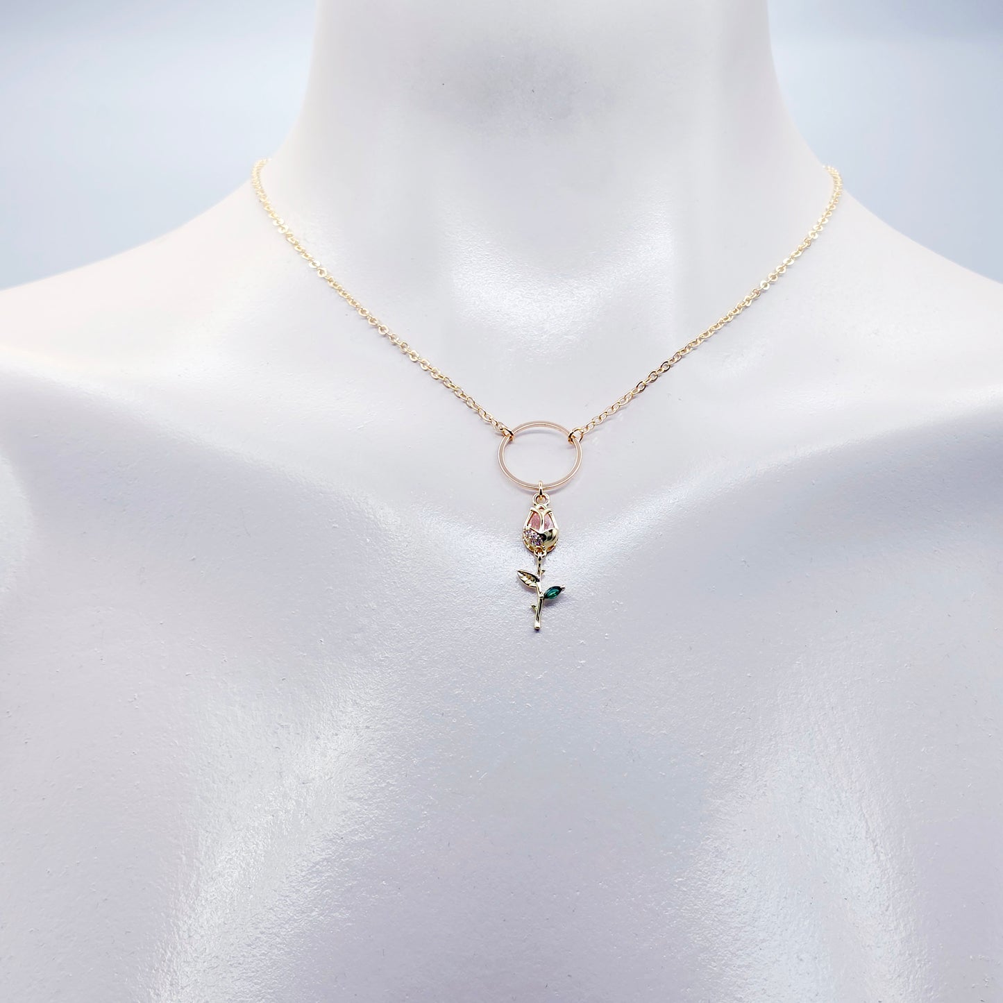Gold Day Collar for BDSM Submissive, 18K Gold and CZ Tulip Circle of O Discreet Day Collar for Sub