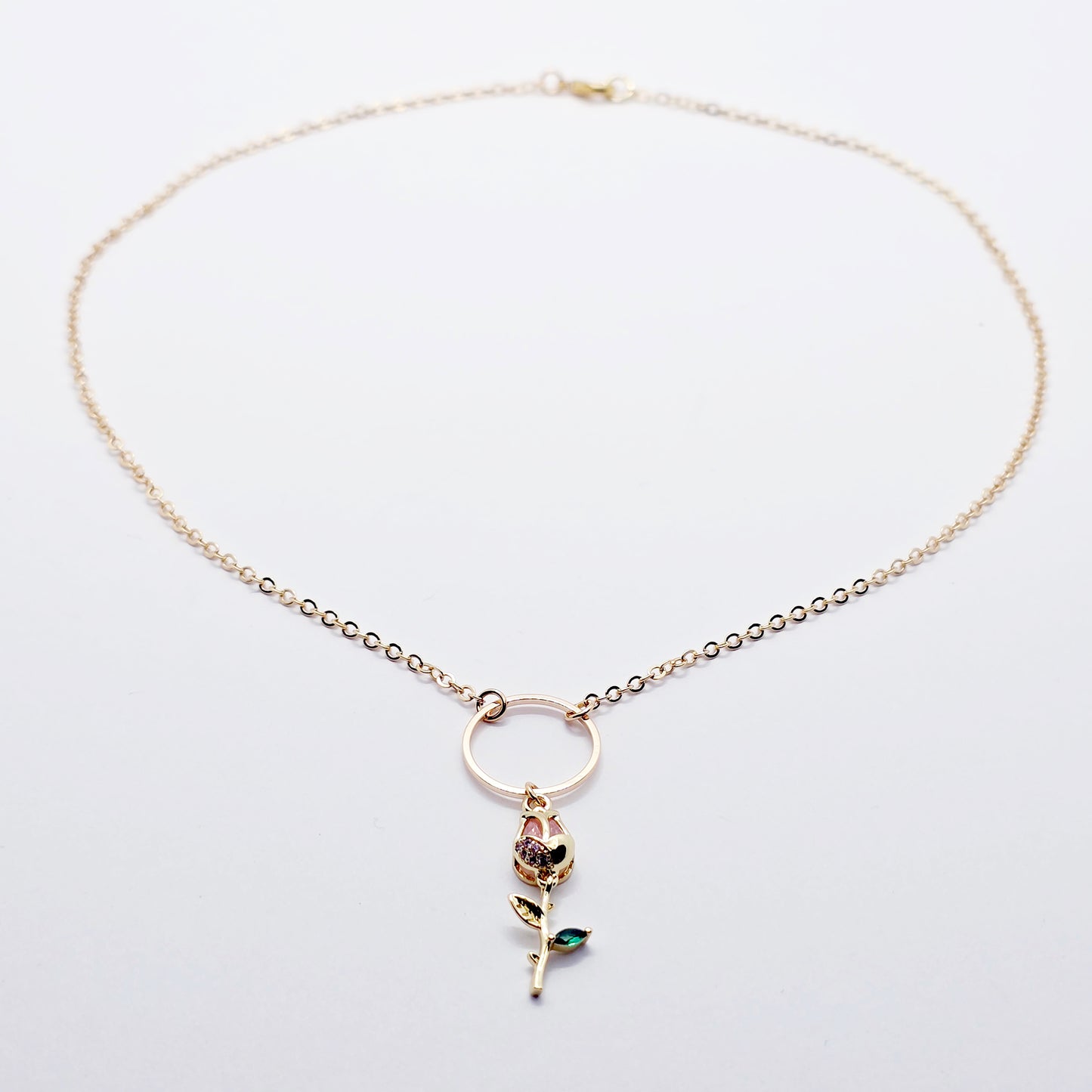 Gold Day Collar for BDSM Submissive, 18K Gold and CZ Tulip Circle of O Discreet Day Collar for Sub