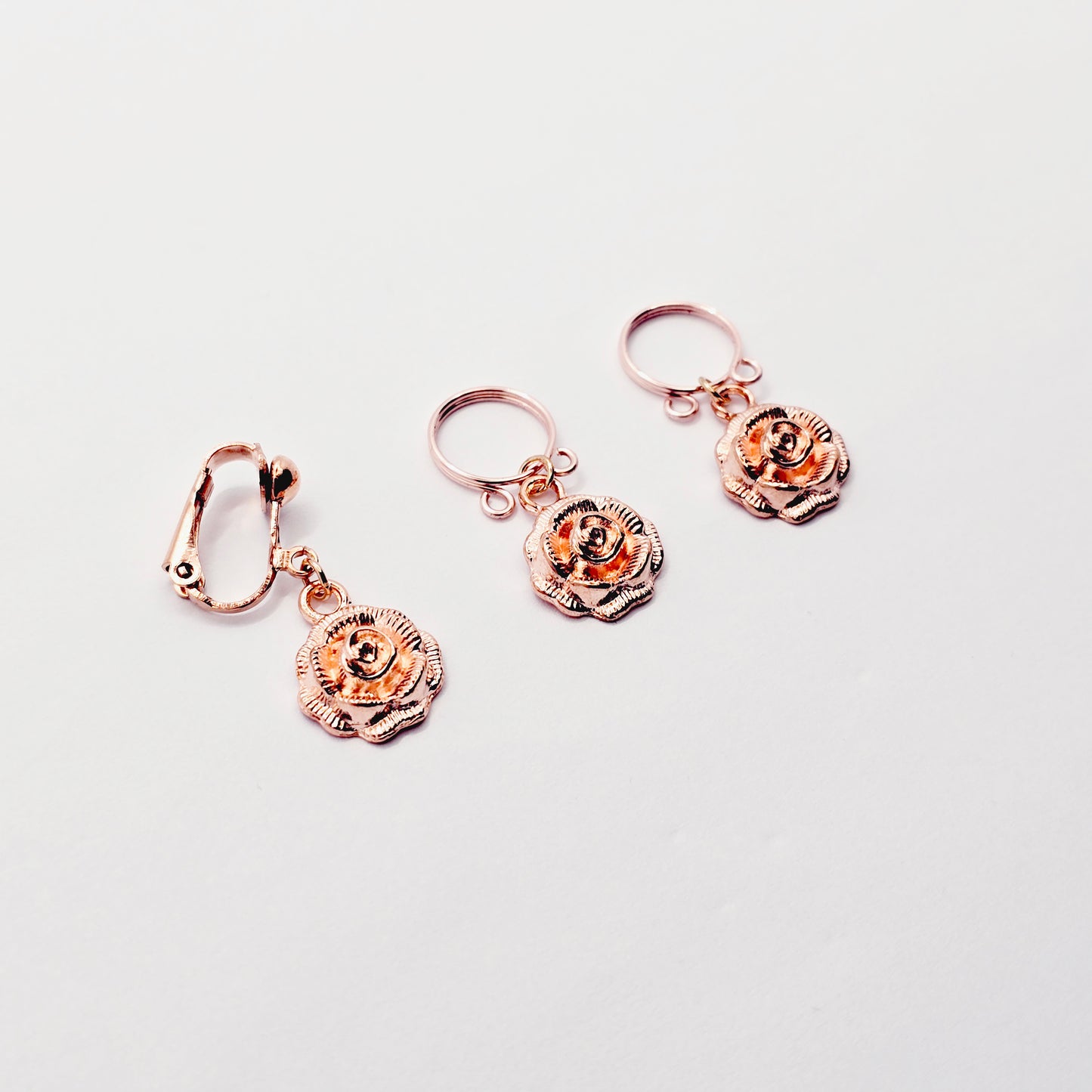 Non Piercing Nipple Rings and VCH Clip With Roses, Rose Gold. MATURE Listing, Vaginal Clitoral Hood, Fake Body Piercing, BDSM