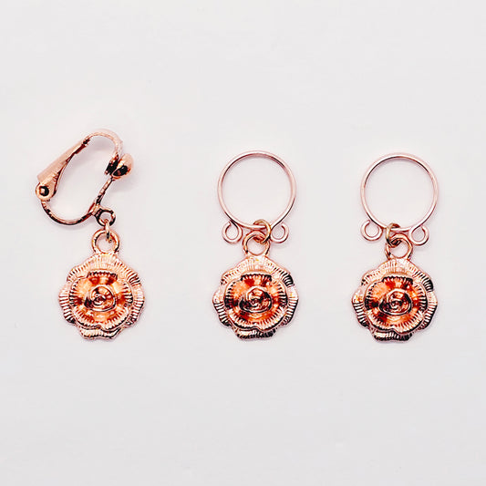 Non Piercing Nipple Rings and VCH Clip With Roses, Rose Gold. MATURE Listing, Vaginal Clitoral Hood, Fake Body Piercing, BDSM